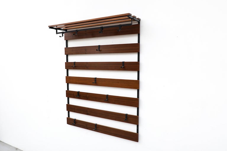 Midcentury Teak Slatted Wall Mount Coat Rack For Sale at 1stDibs