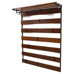 Midcentury Teak Slatted Wall Mount Coat Rack