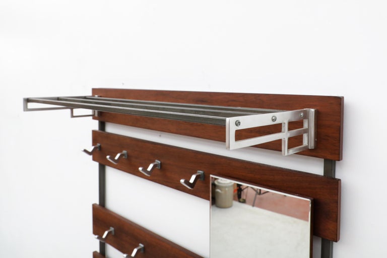 Mid-Century Teak Slatted Wall Mount Coat Rack With Mirror For Sale at ...