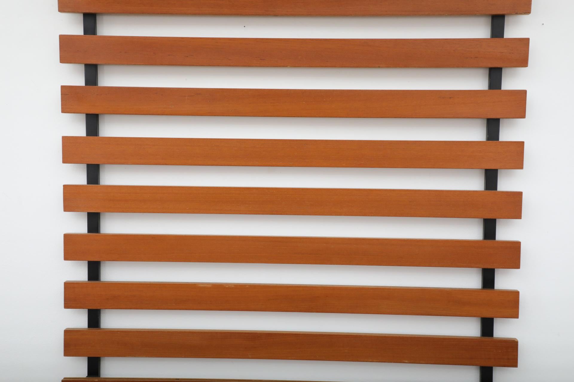 Mid-Century Teak Slatted Wall Mount Coat Rack with Upper Shelf, Hooks & Key Tray For Sale 7
