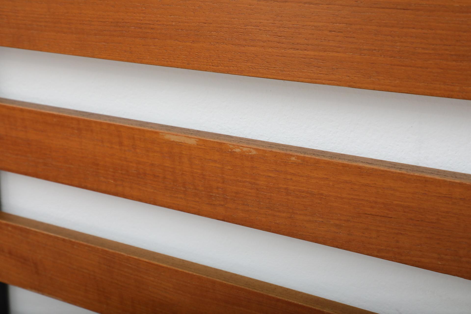 Mid-Century Teak Slatted Wall Mount Coat Rack with Upper Shelf, Hooks & Key Tray For Sale 10
