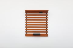 Mid-Century Teak Slatted Wall Mount Coat Rack with Upper Shelf, Hooks & Key Tray