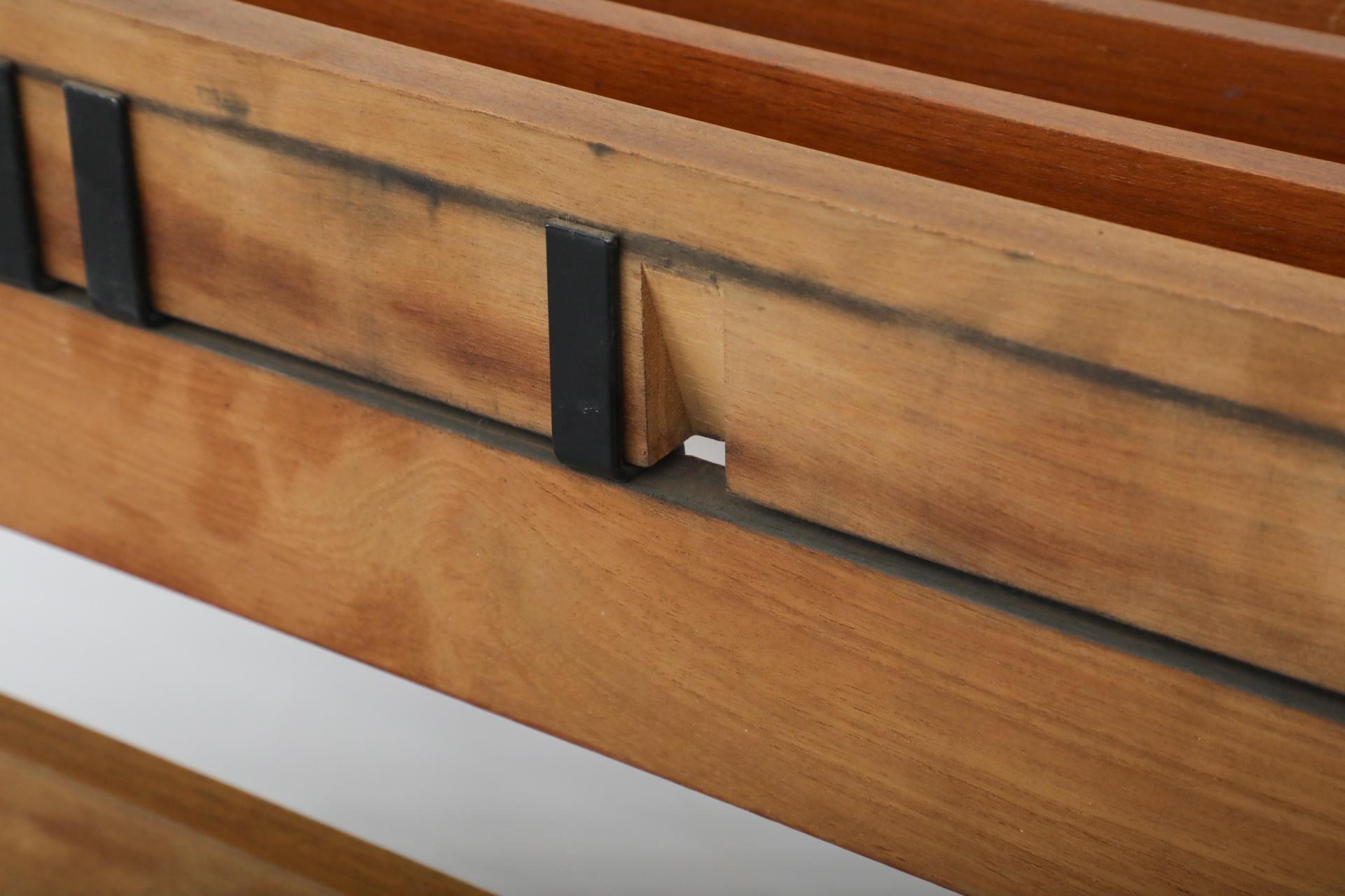 Mid-Century Teak Slatted Wall Mount Coat Rack with Upper Shelf, Hooks & Key Tray For Sale 12