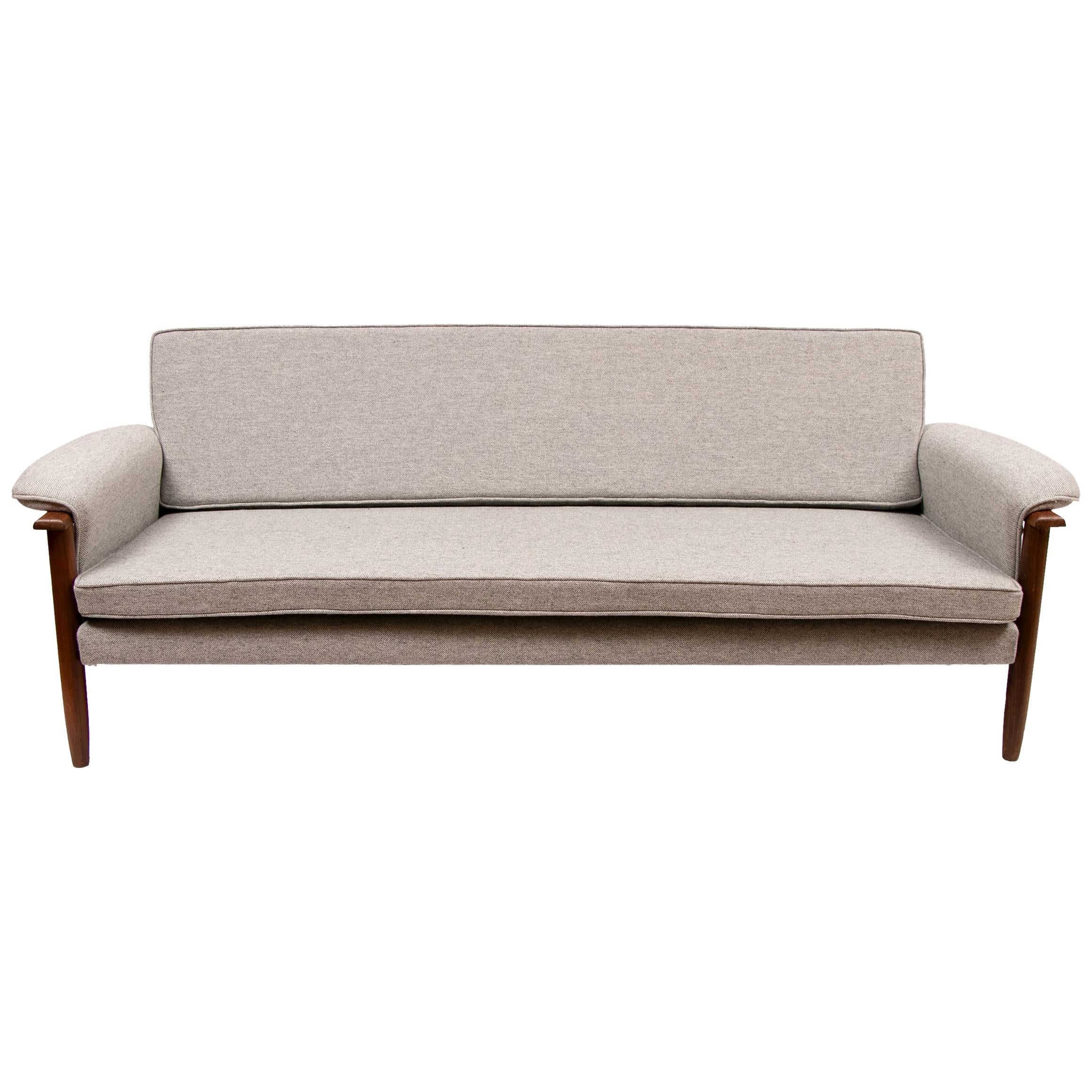 Midcentury Teak Sofa Bed with Kvadrat Hallingdal Upholstery For Sale
