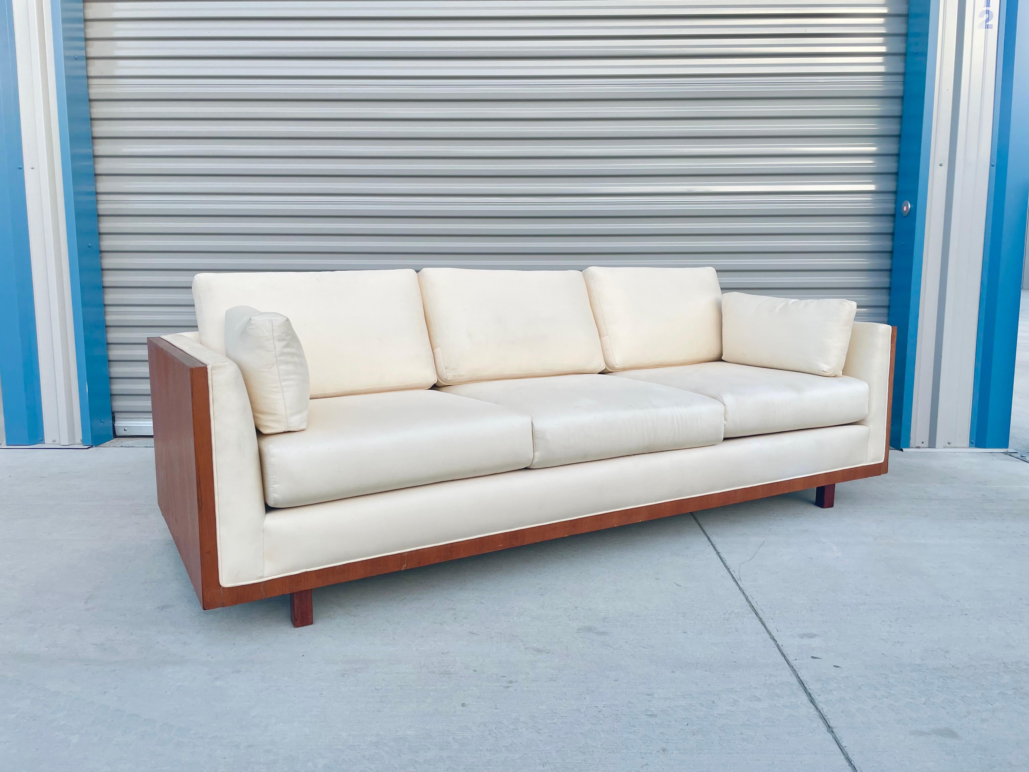 Fabric Midcentury Teak Sofa in the Style of Milo Baughman For Sale