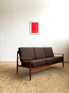 Midcentury Teak Sofa with Brown Upholstery by Grete Jalk For France & Son