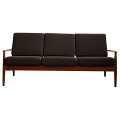 Midcentury Teak Sofa with Brown Upholstery by Grete Jalk For France & Son