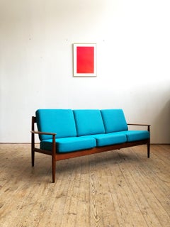 Midcentury Teak Sofa with Turquoise Upholstery by Grete Jalk for France & Son