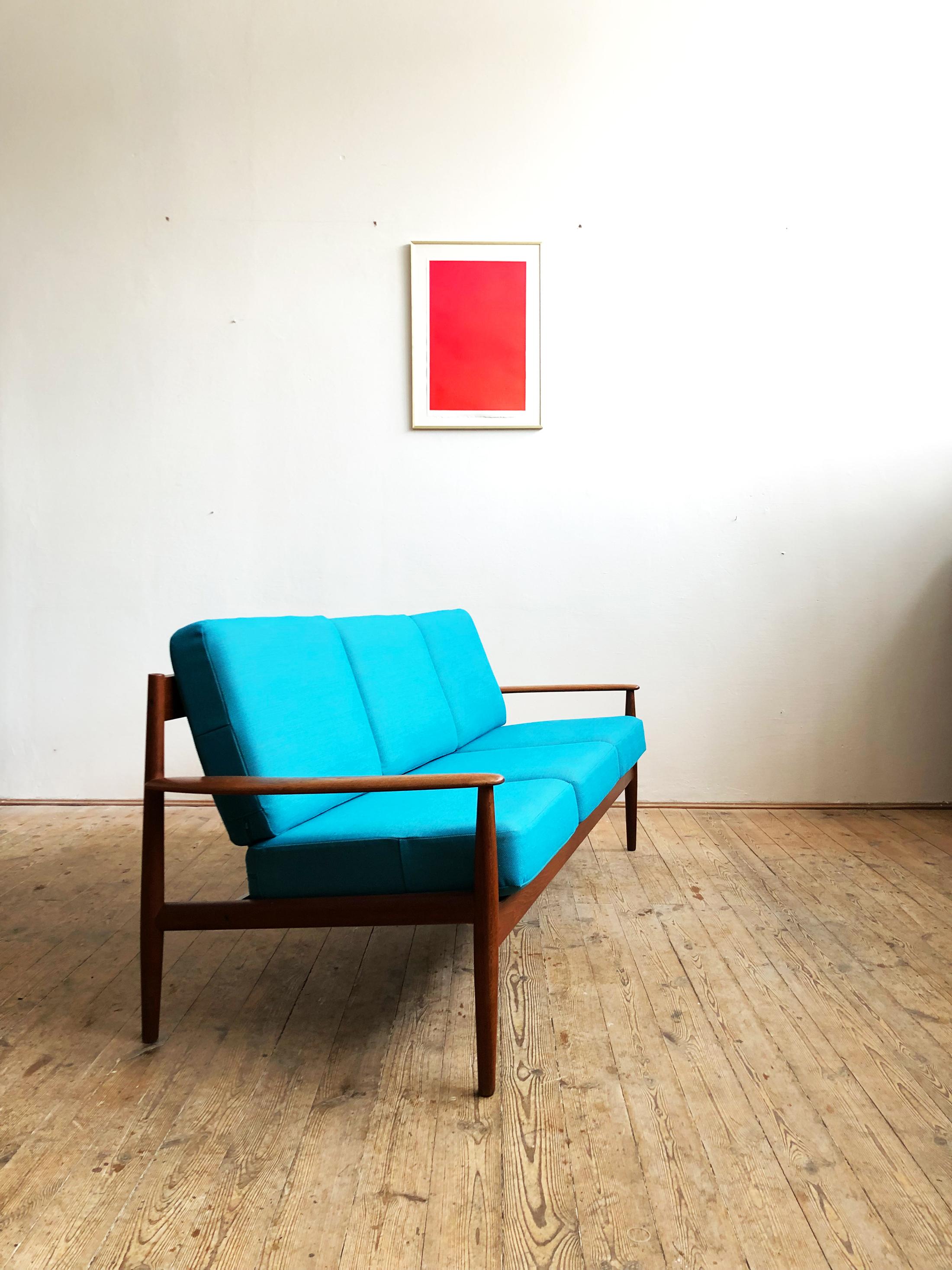 Mid-Century Modern Midcentury Teak Sofa with Turquoise Upholstery by Grete Jalk for France & Son  For Sale