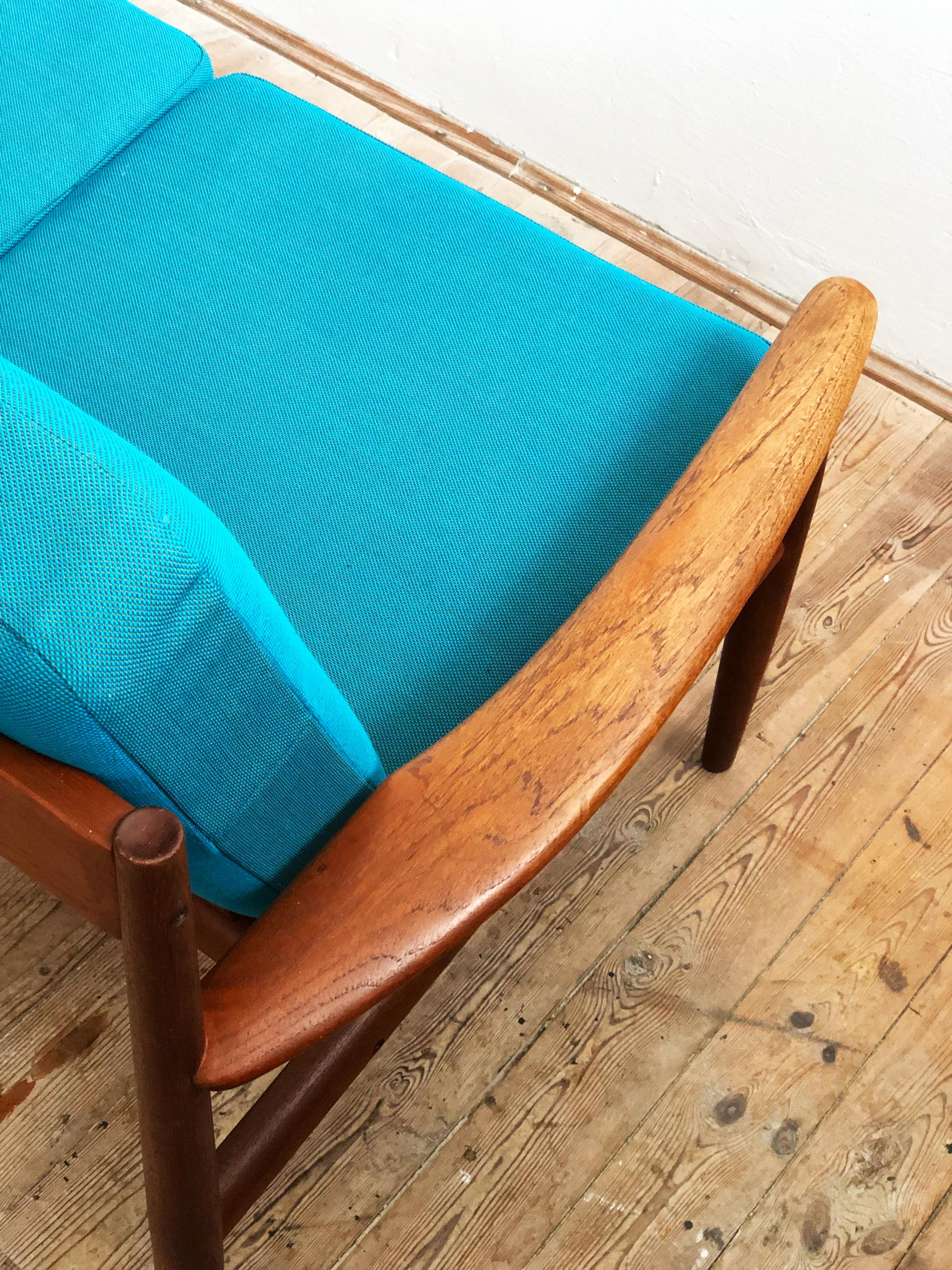 20th Century Midcentury Teak Sofa with Turquoise Upholstery by Grete Jalk for France & Son  For Sale