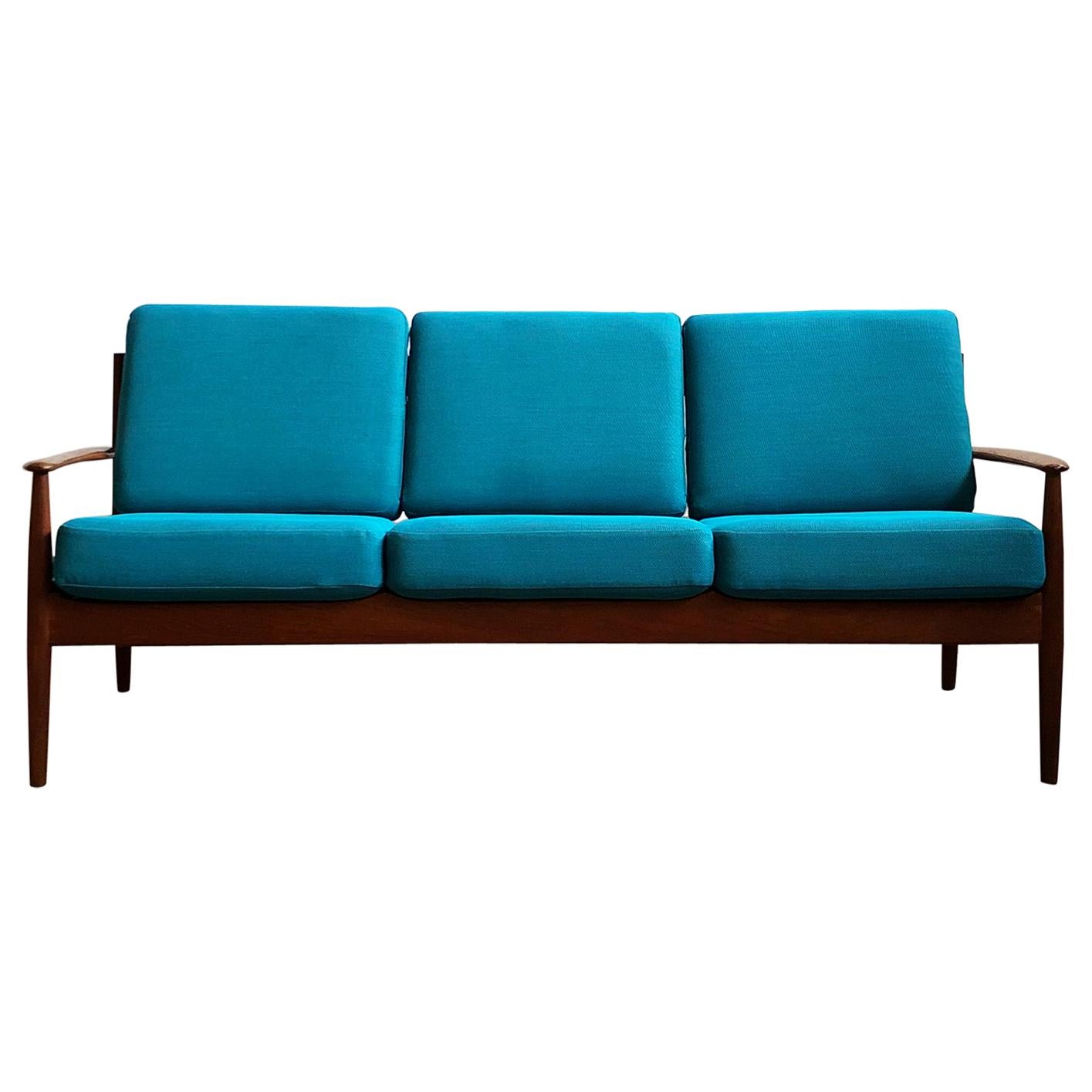 Midcentury Teak Sofa with Turquoise Upholstery by Grete Jalk for France & Son  For Sale