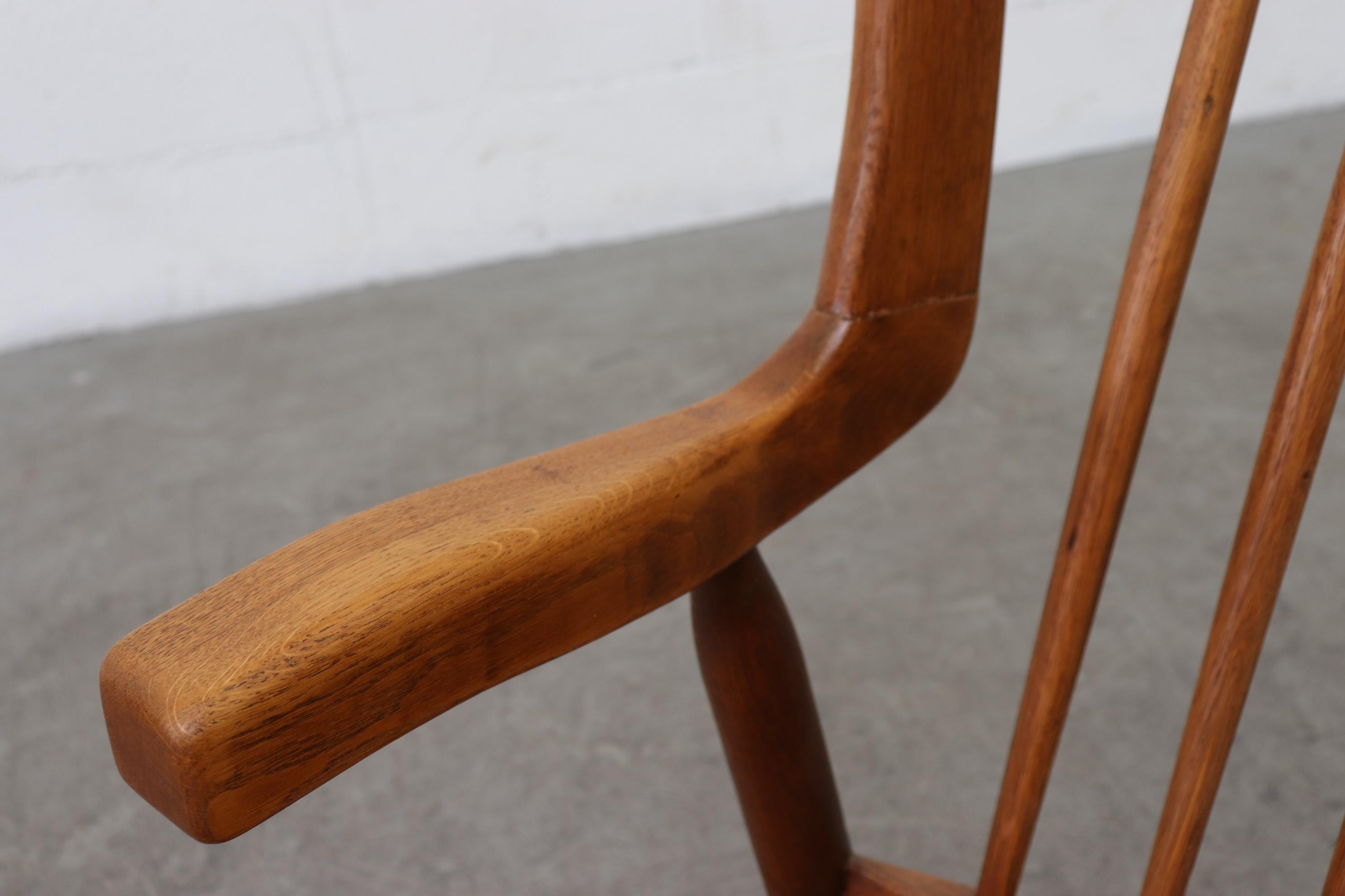Midcentury Teak Spindle Back Rocking Chair with Rush Seat 2
