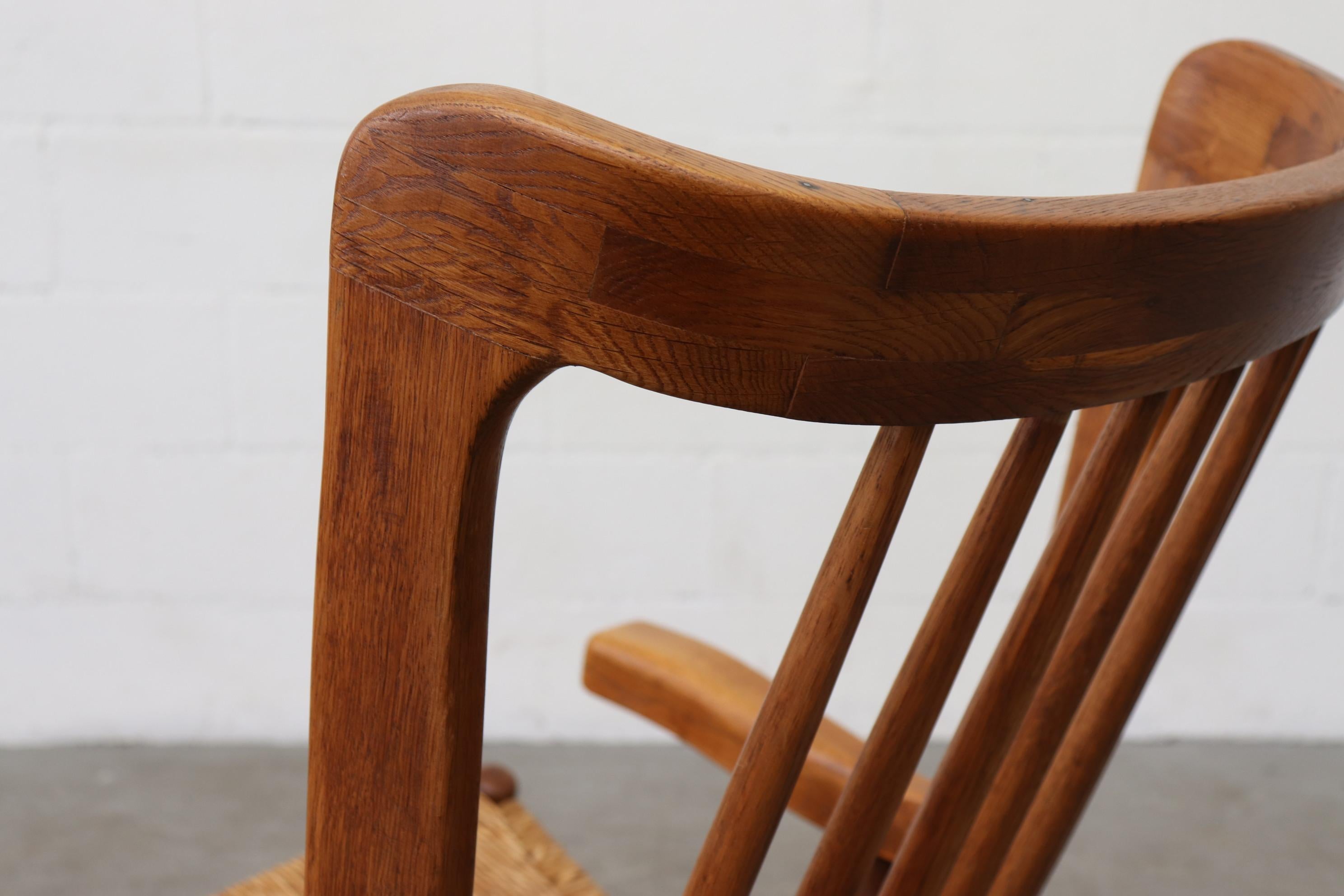Midcentury Teak Spindle Back Rocking Chair with Rush Seat 3