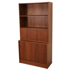 Mid-Century Teak Standing Bookshelf with Cabinets & Shelving