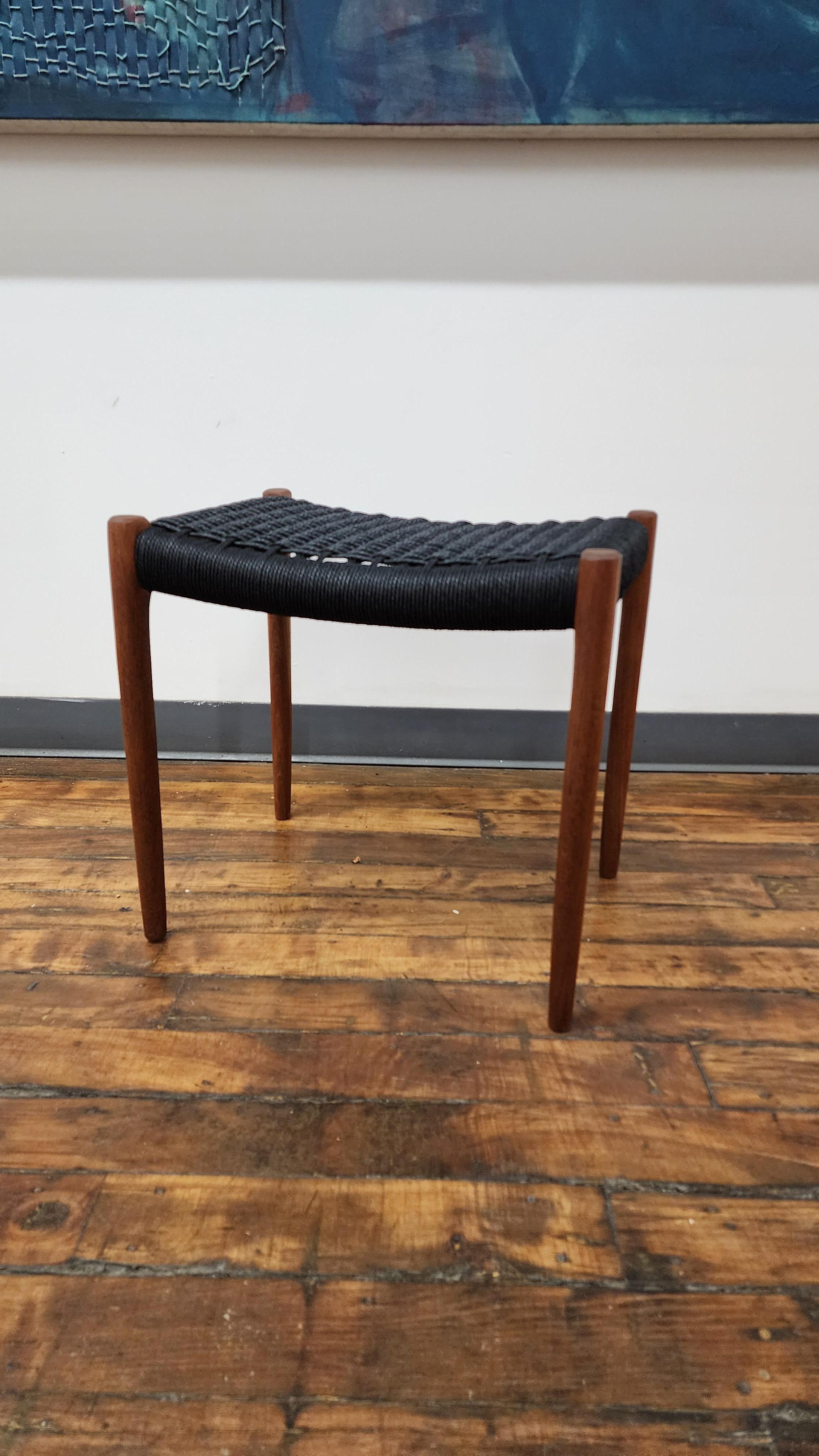 Papercord Mid-Century Teak Stool by Niels Moller For Sale