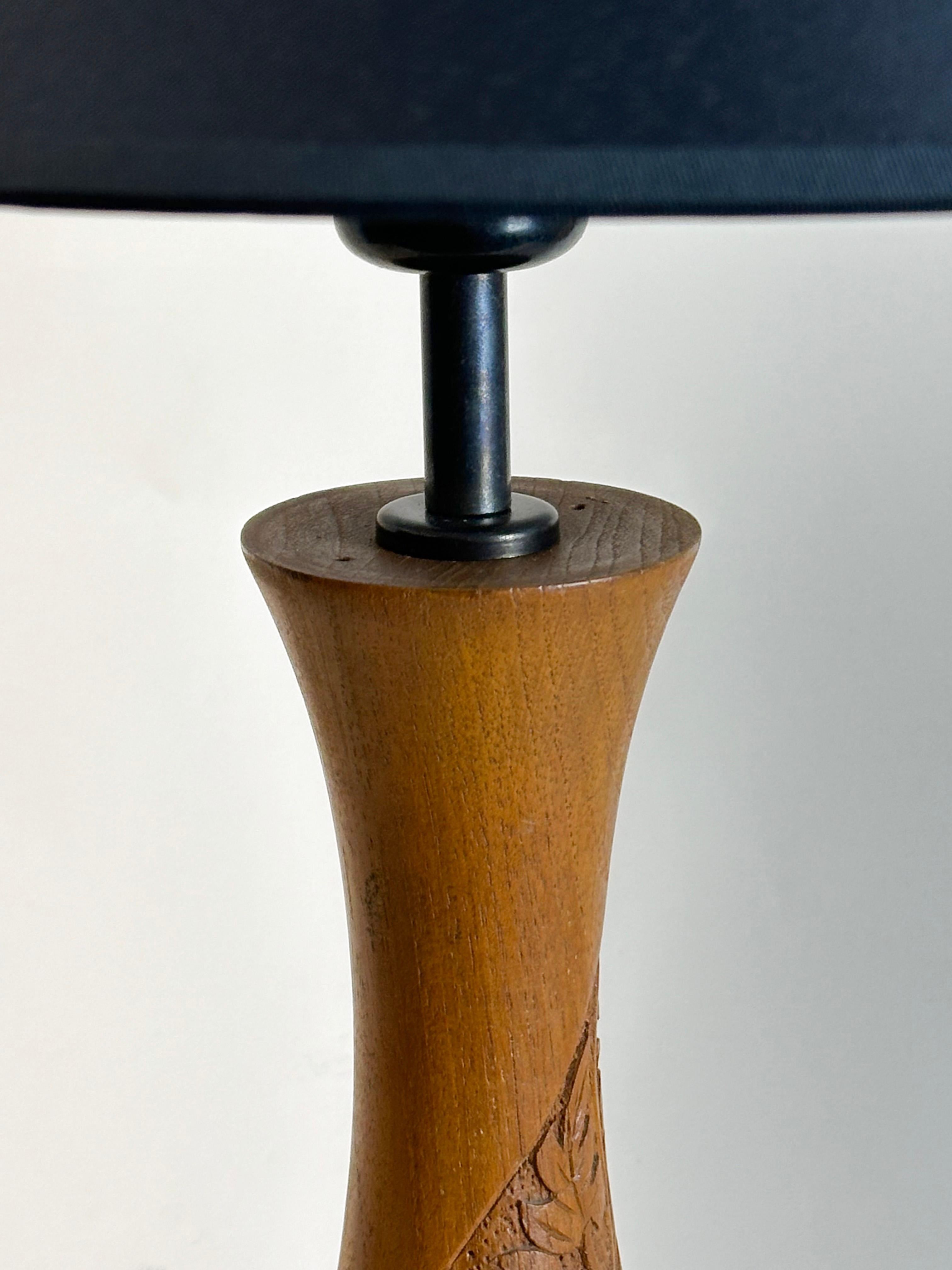 Mid-Century, Danish, Teak Table Lamp with Hand-Carved Folk-Style Detailing   For Sale 1