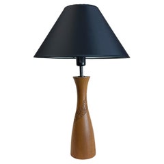 Mid-Century, Danish, Teak Table Lamp with Hand-Carved Folk-Style Detailing  