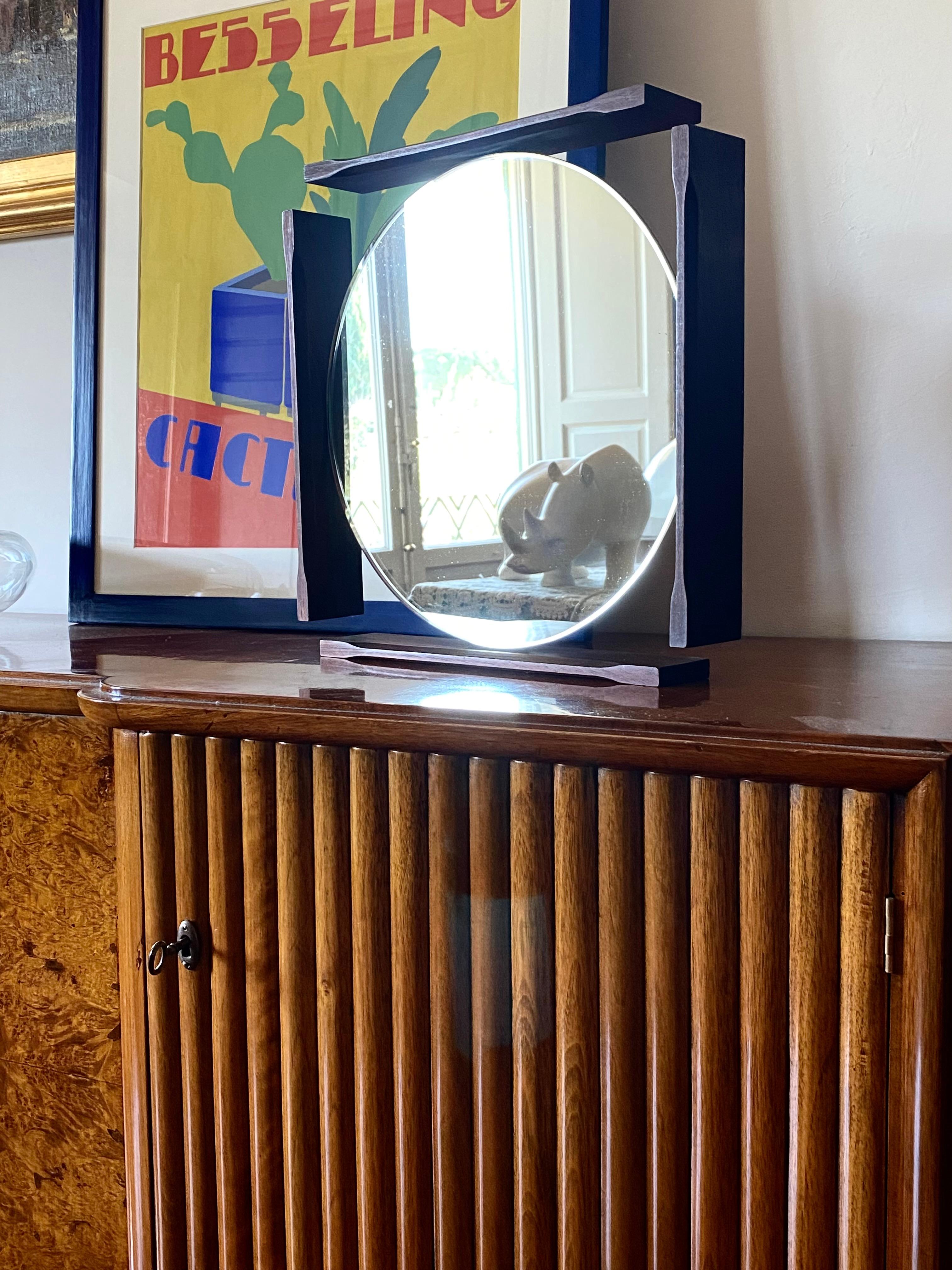Mid-century table / wall mirror / vanity

Italy 1970s

teak wood, glass

40 cm x 40 x 6,5 cm

Conditions: excellent consistent with age and use