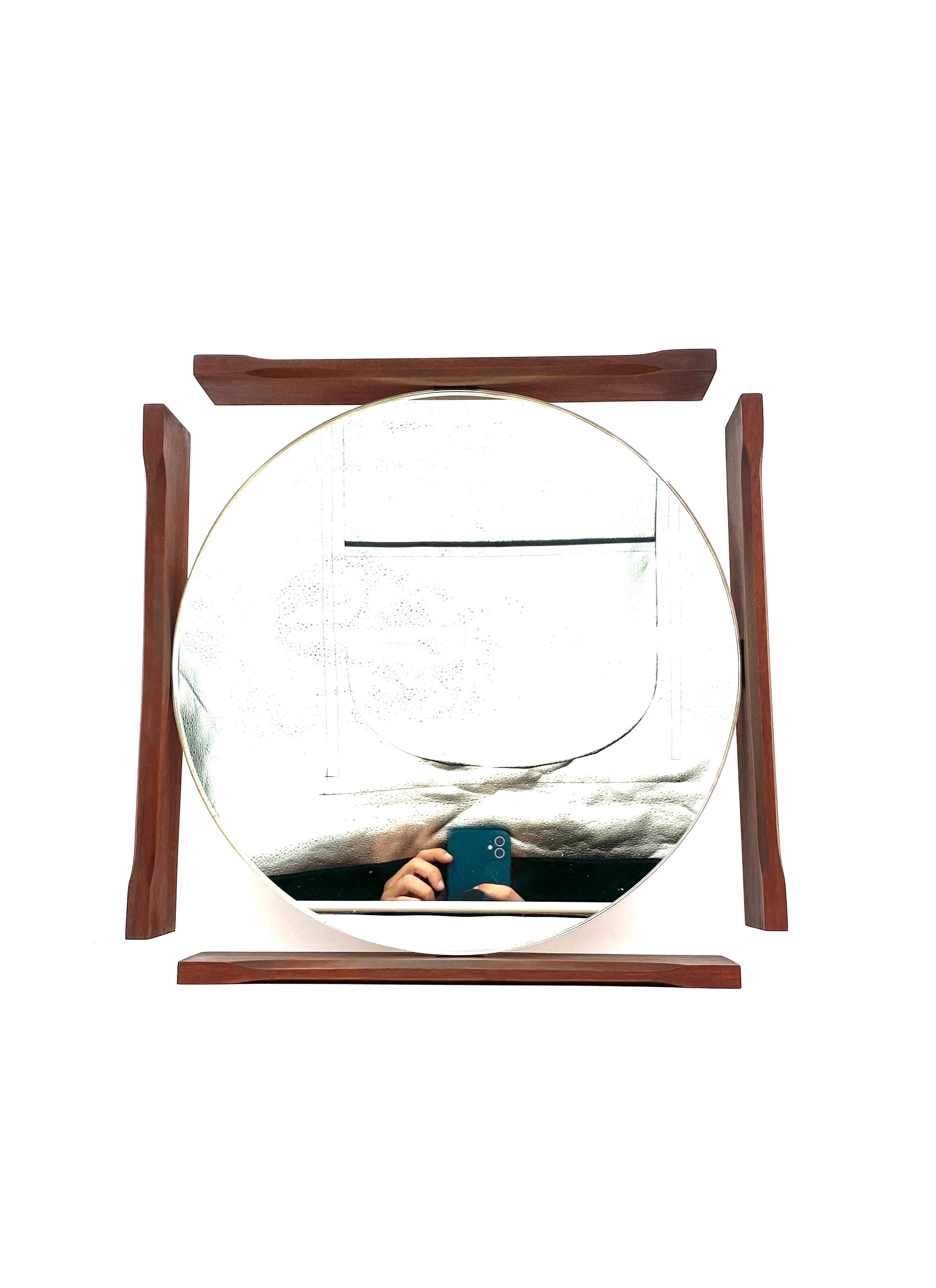 Wood Mid-century teak table / wall mirror / vanity, Italy 1960s For Sale