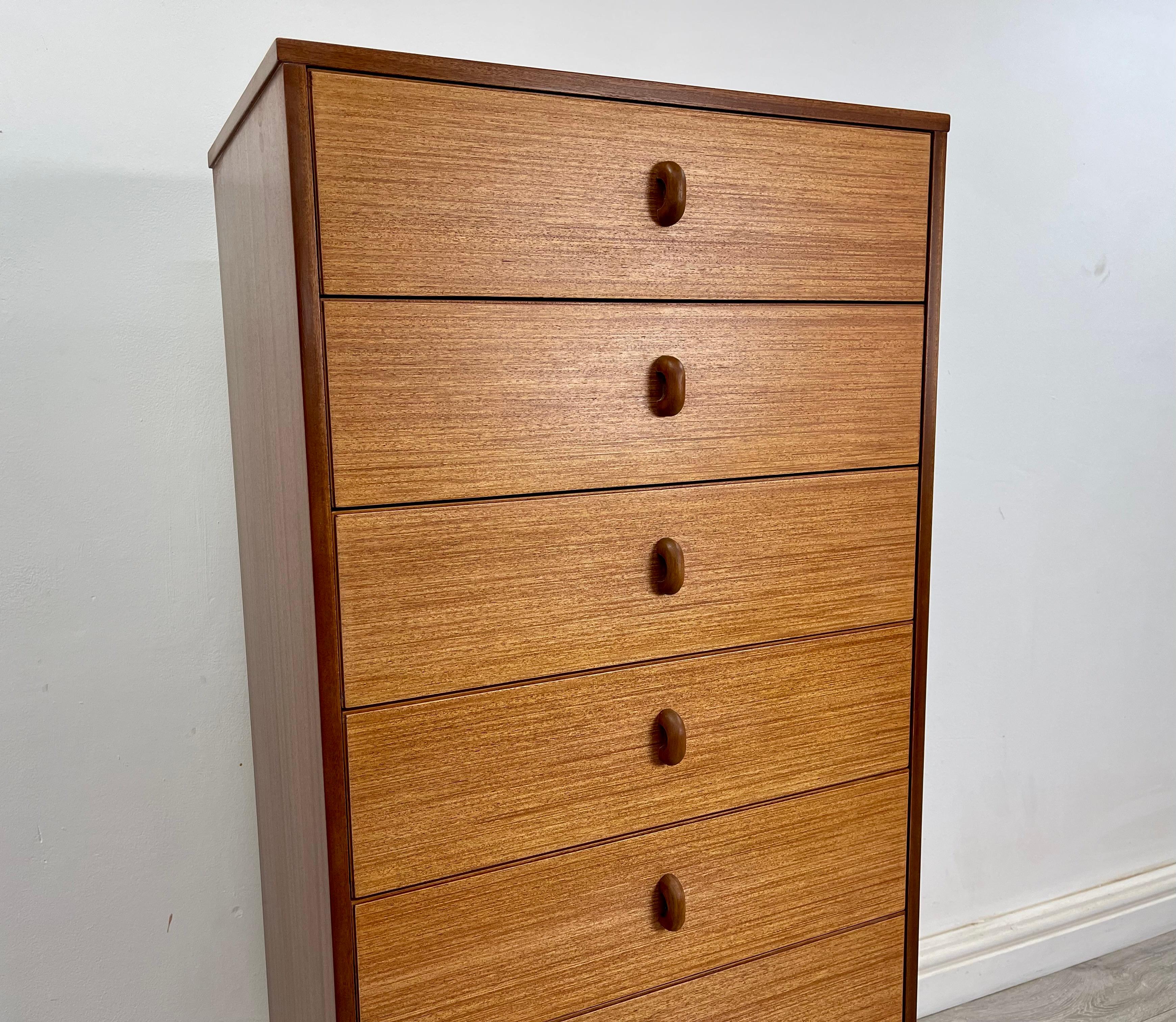 Lacquered Midcentury Teak Tallboy Chest of Drawers