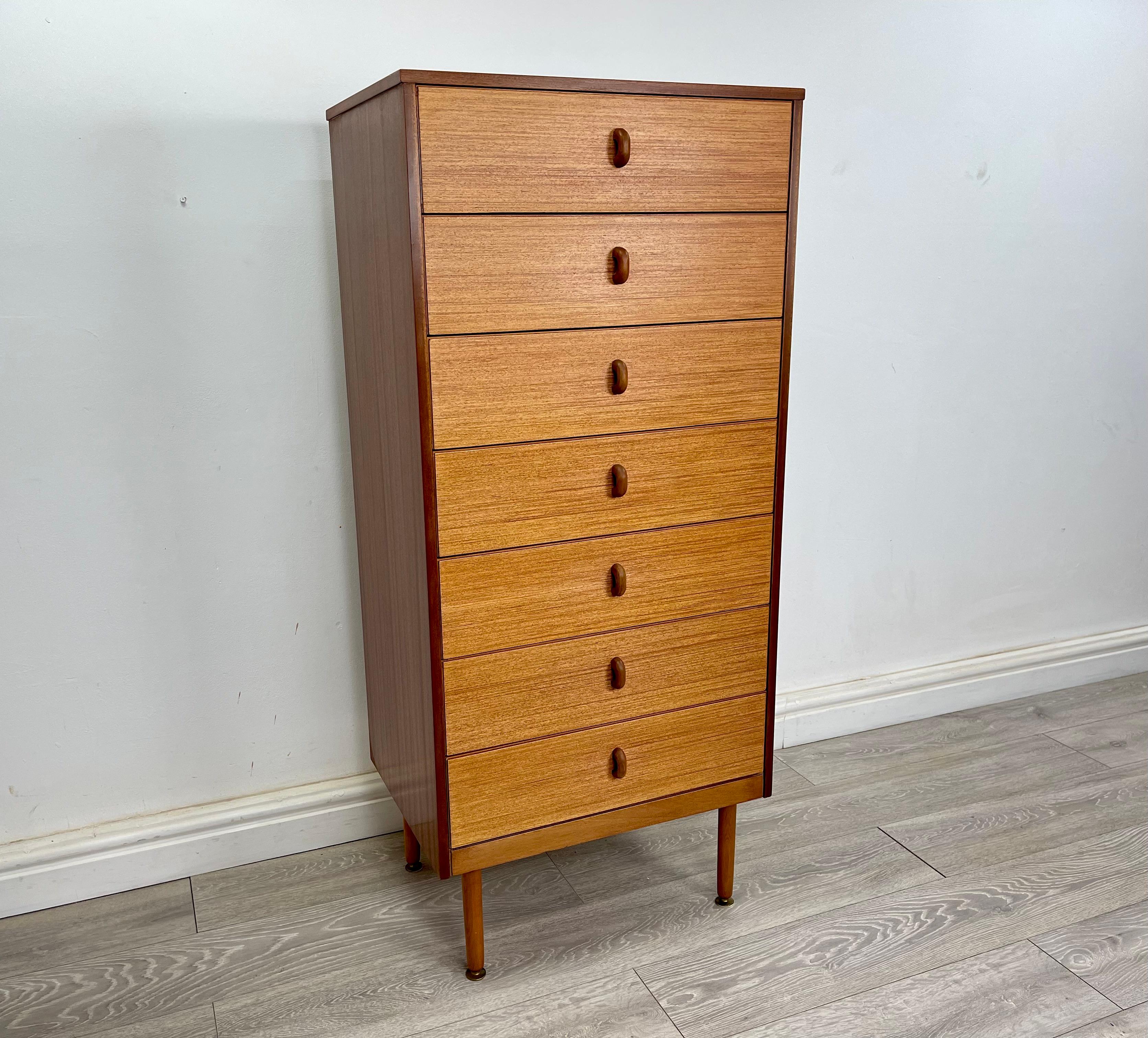 Midcentury Teak Tallboy Chest of Drawers In Excellent Condition In Hull, GB