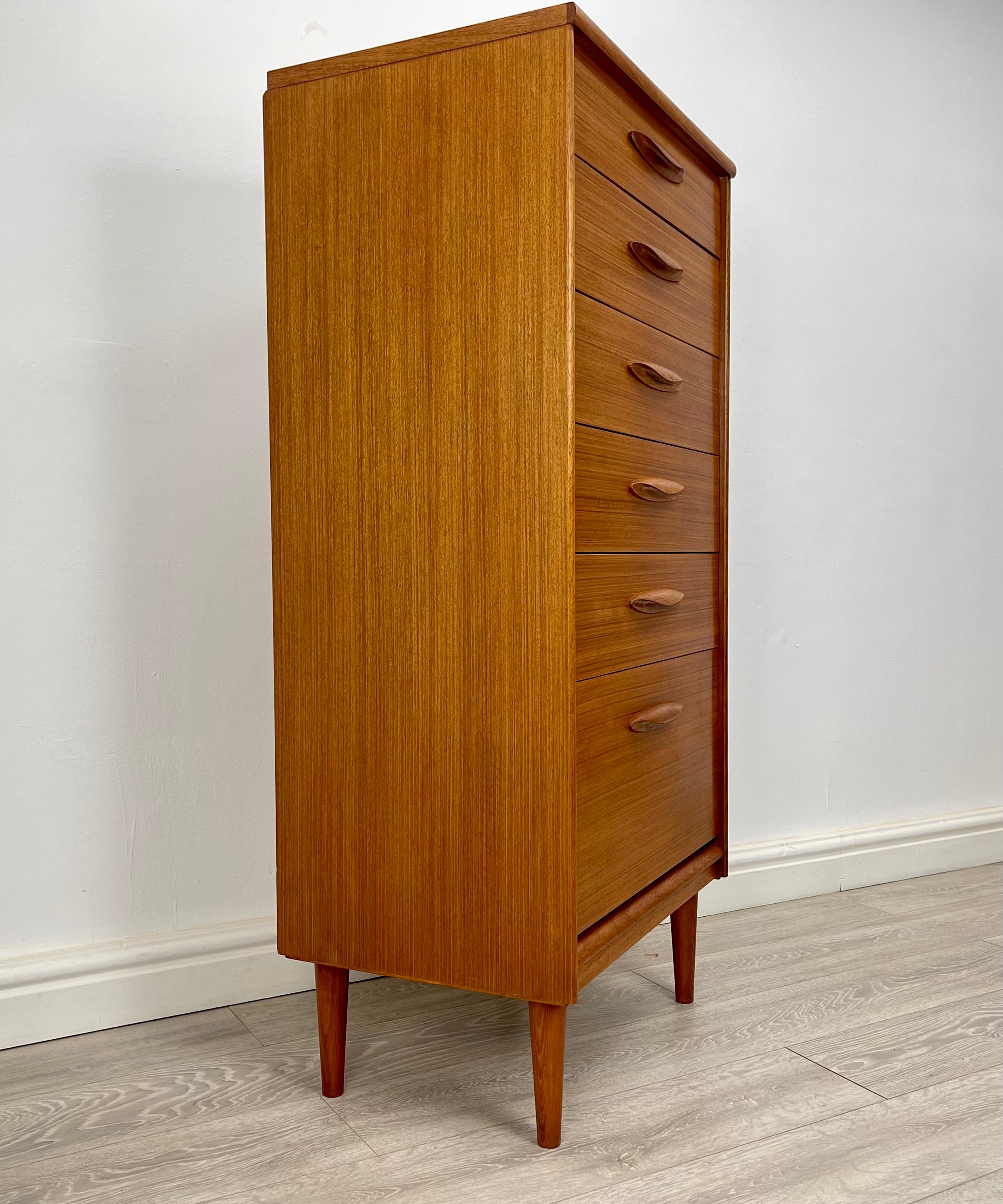 20th Century Mid Century Teak Tallboy Chest Of Drawers For Sale