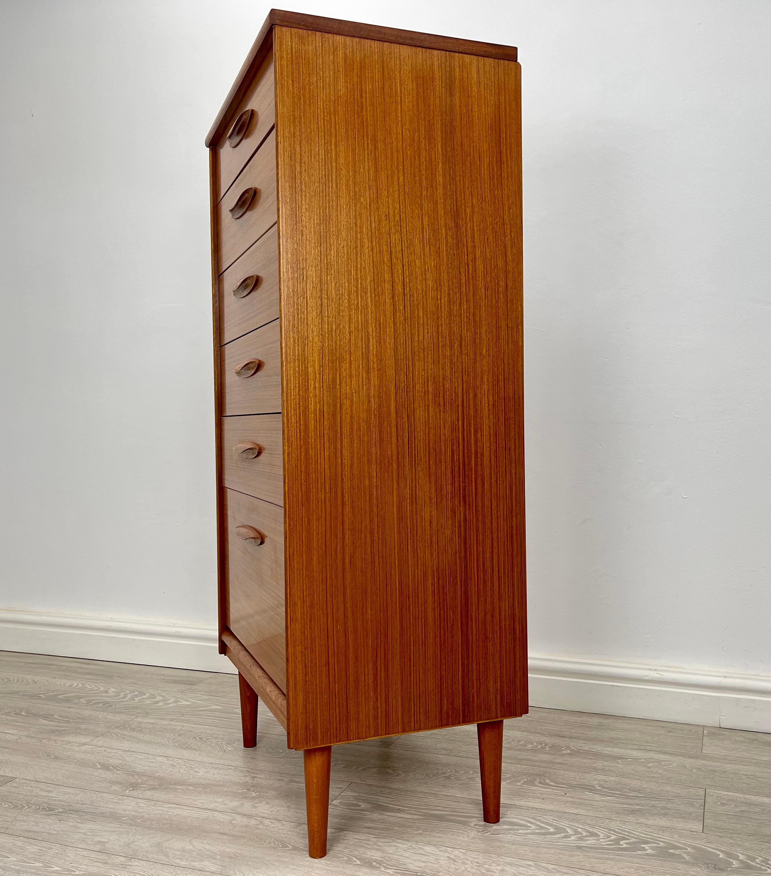 Mid Century Teak Tallboy Chest Of Drawers For Sale 1