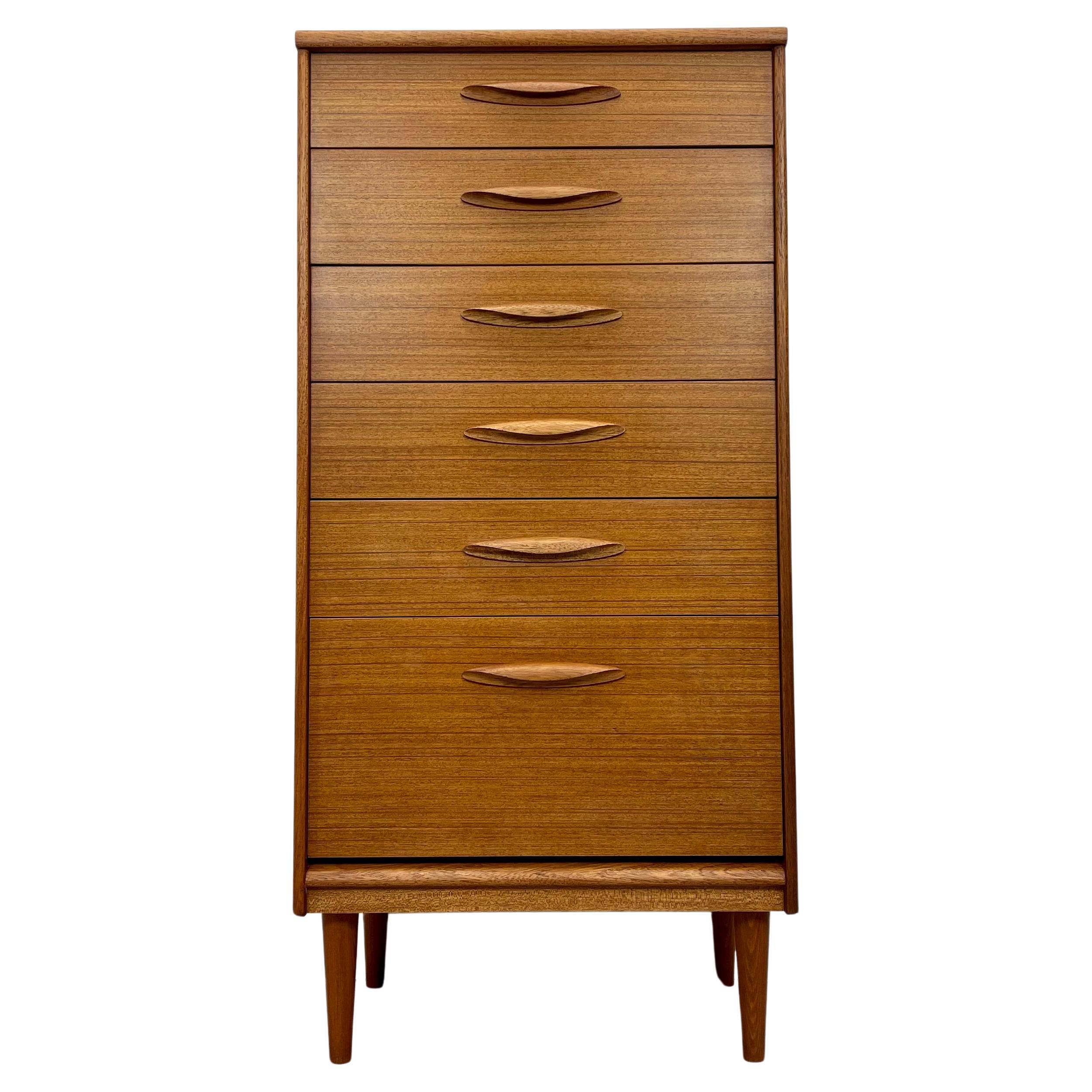 Mid Century Teak Tallboy Chest Of Drawers For Sale