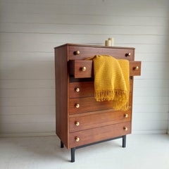 Midcentury Teak Tallboy Chest of Drawers Harris Lebus, 1960s