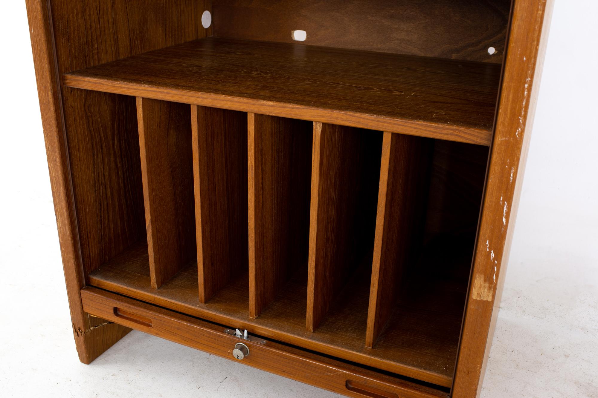 Mid Century Teak Tambour Door Upright Storage Credenza 5