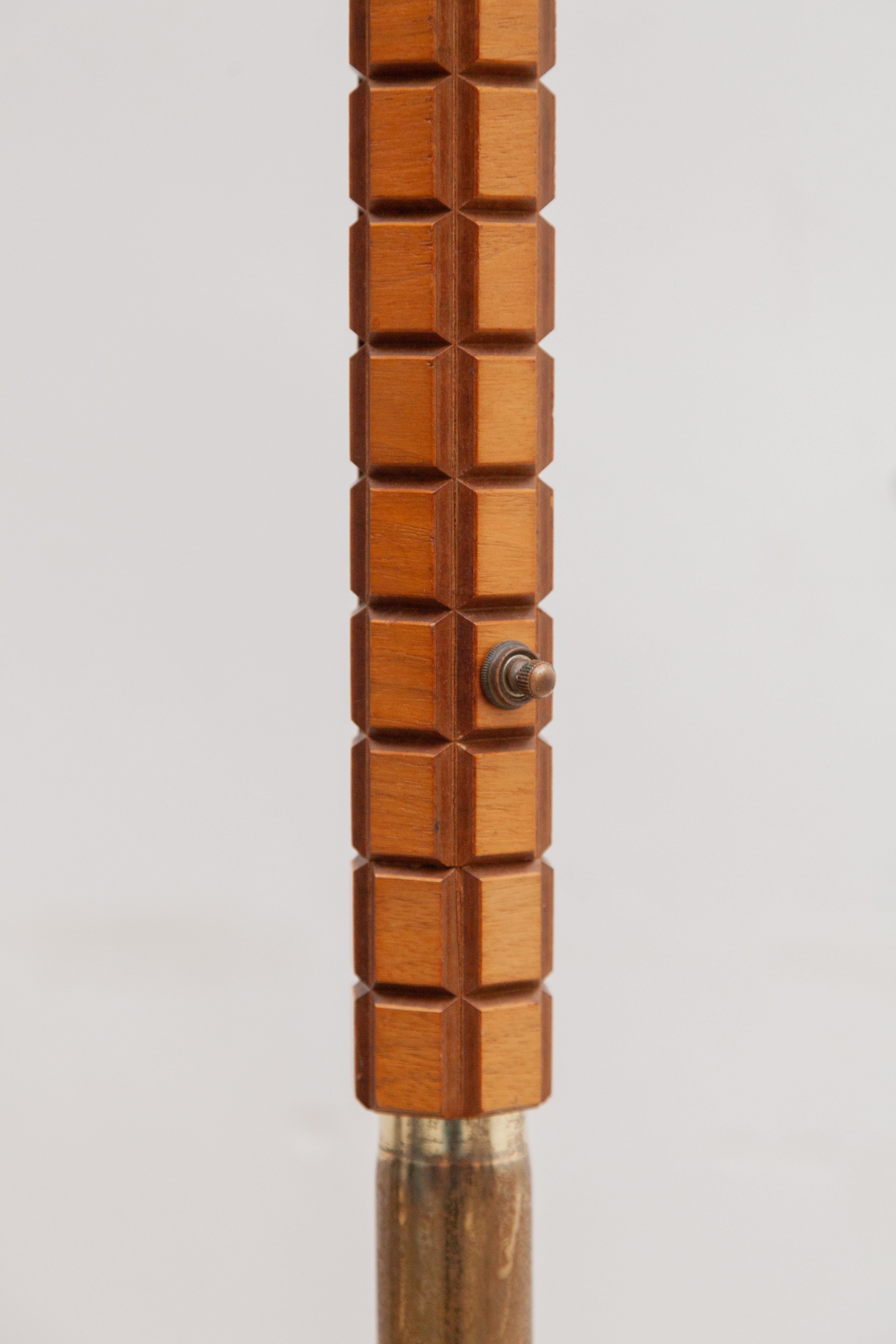 Mid Century Teak Tension Pole Floor to Ceiling Triple Lights Lamp Germany, 1950s 1