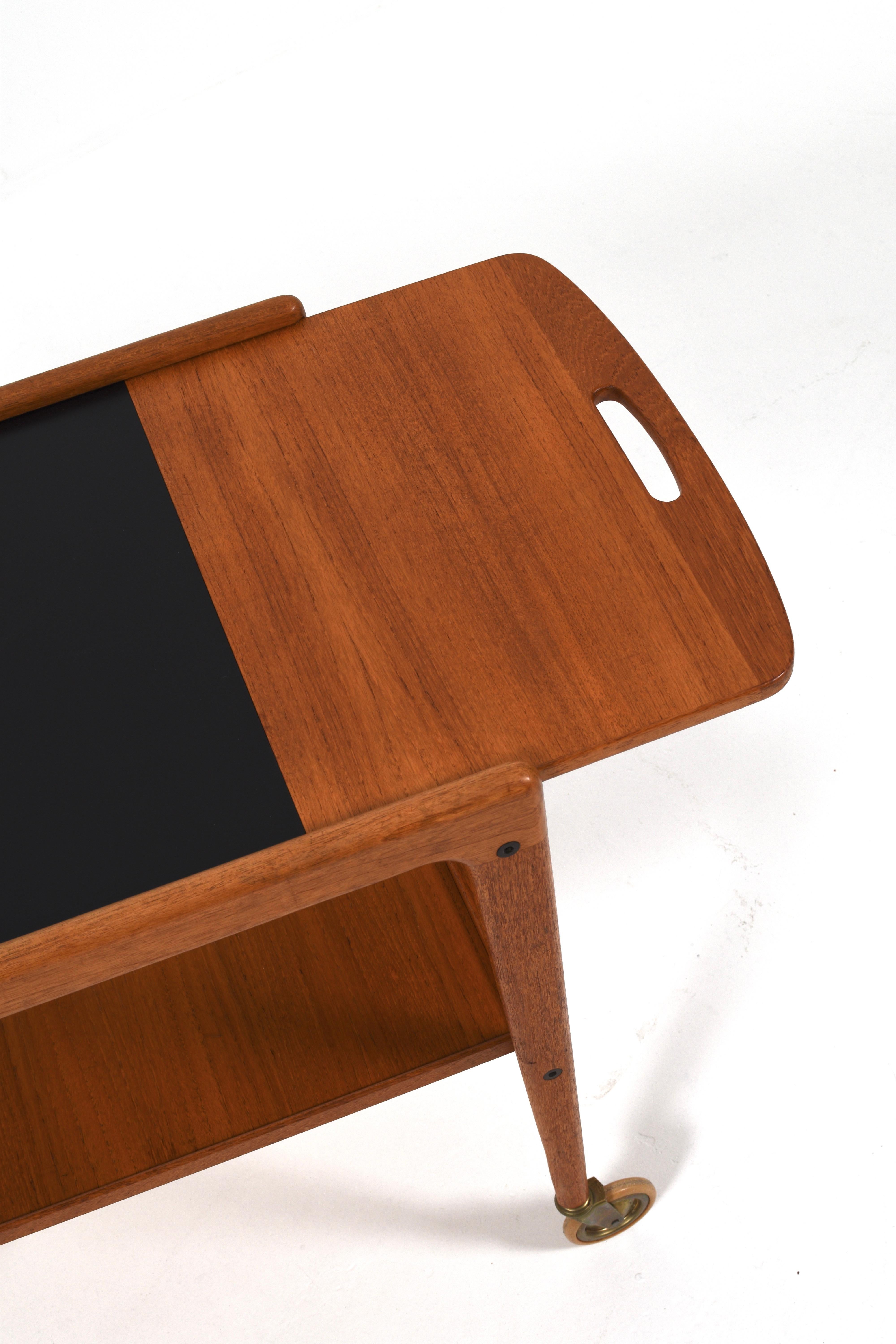 Brass Mid-Century Teak “Thea” Trolley, Bar Cart by Yngve Ekström, Sweden, 1950s For Sale