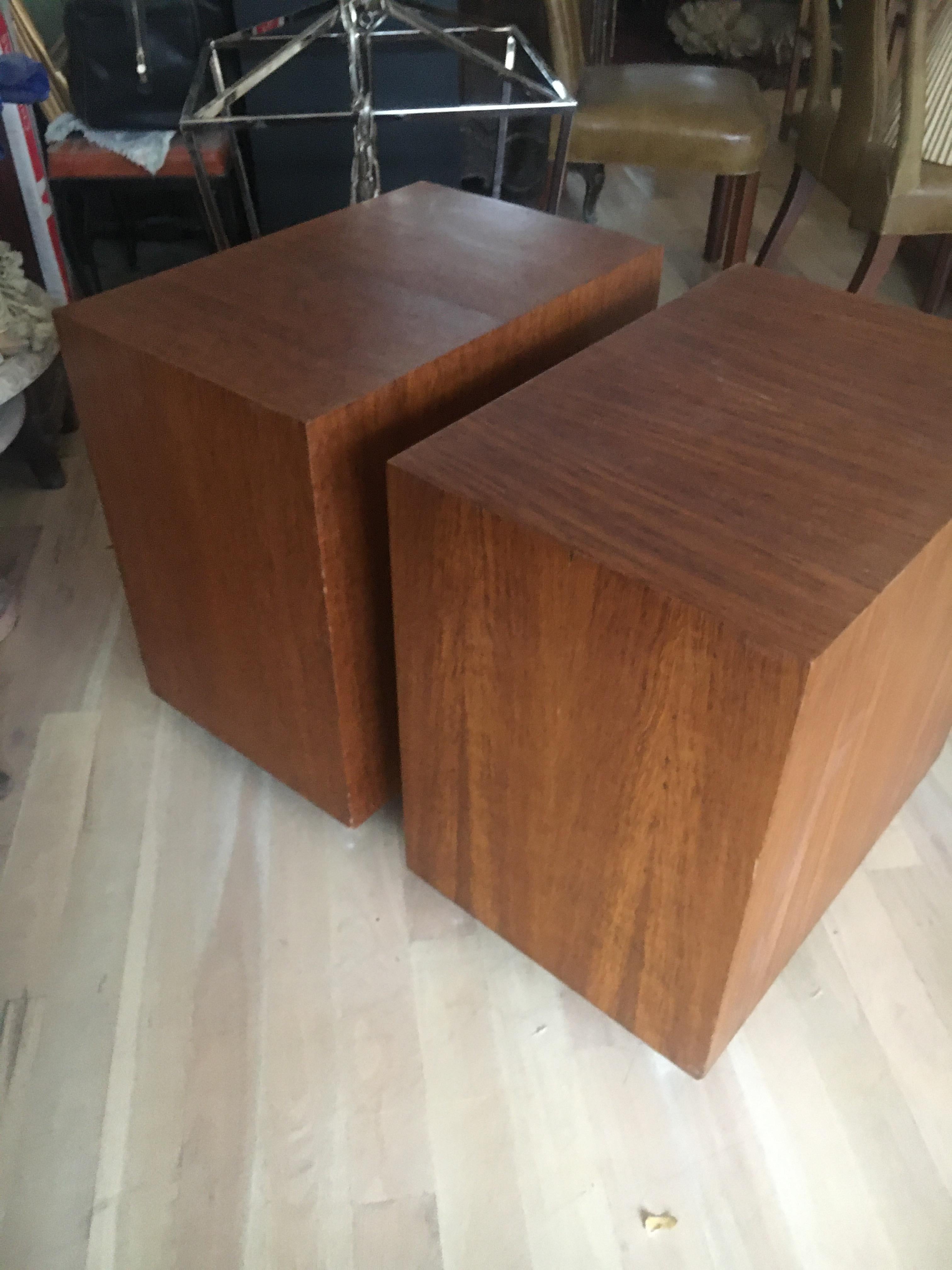 Midcentury Teak Three-Drawer File Cabinets On Casters, Great Bed Side Tables In Good Condition For Sale In Buchanan, MI