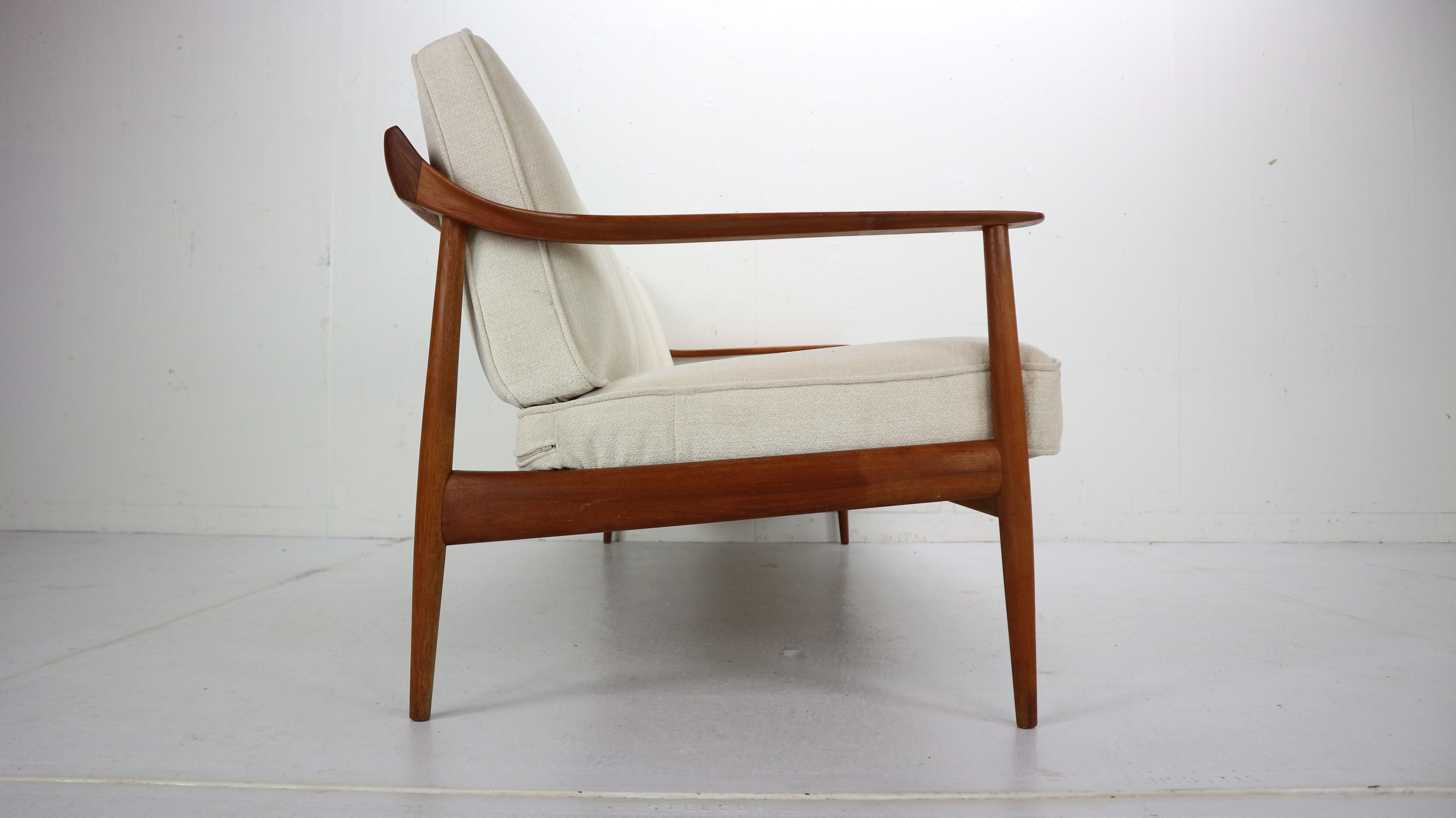 Fabric Midcentury Teak Three-Seat Sofa by Knoll Antimott from Willhelm Knoll, 1960