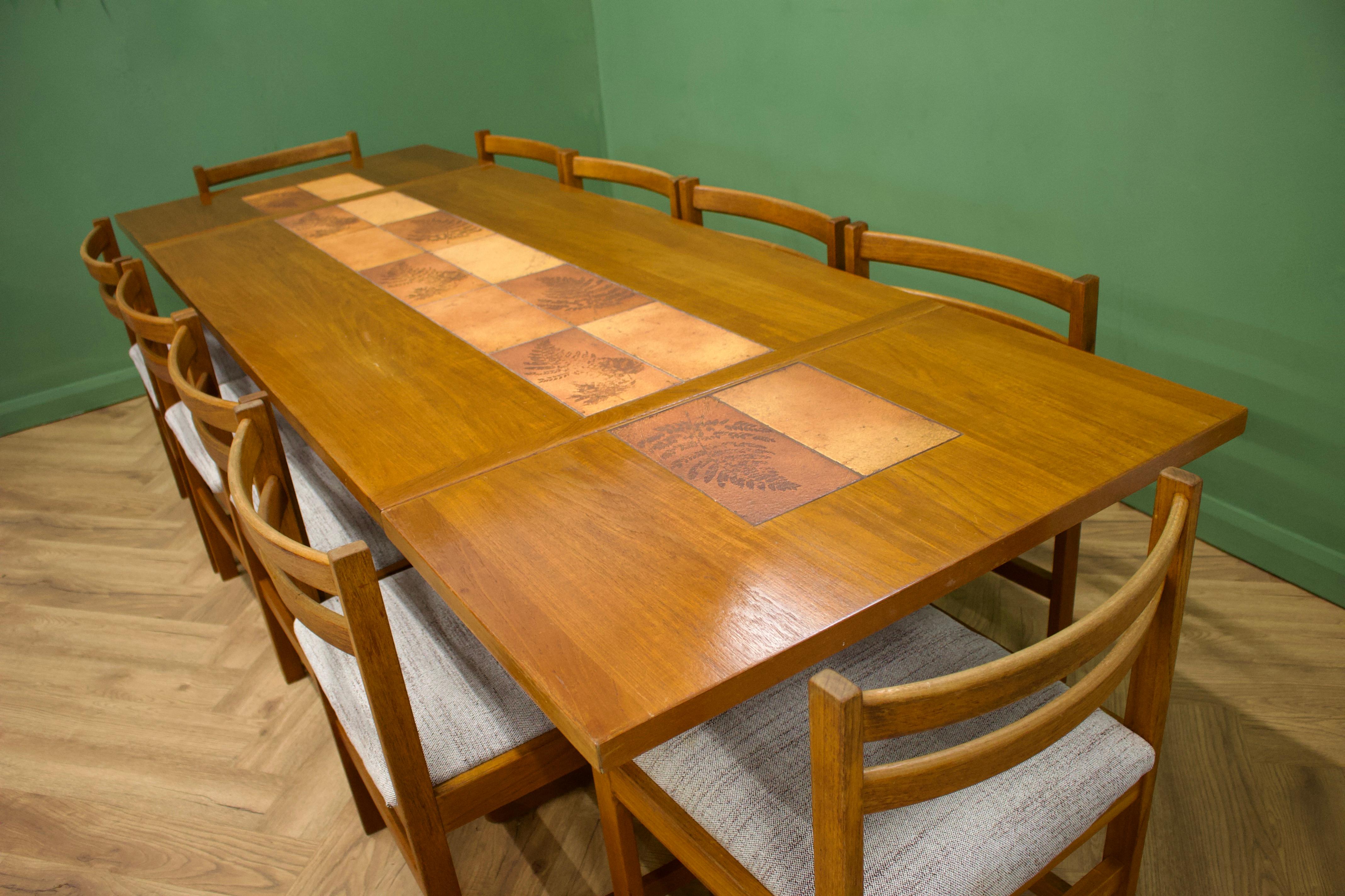 Danish Mid-Century Teak Tiled Extendable Dining Table & Chairs by Ansager Mobler, 1970s