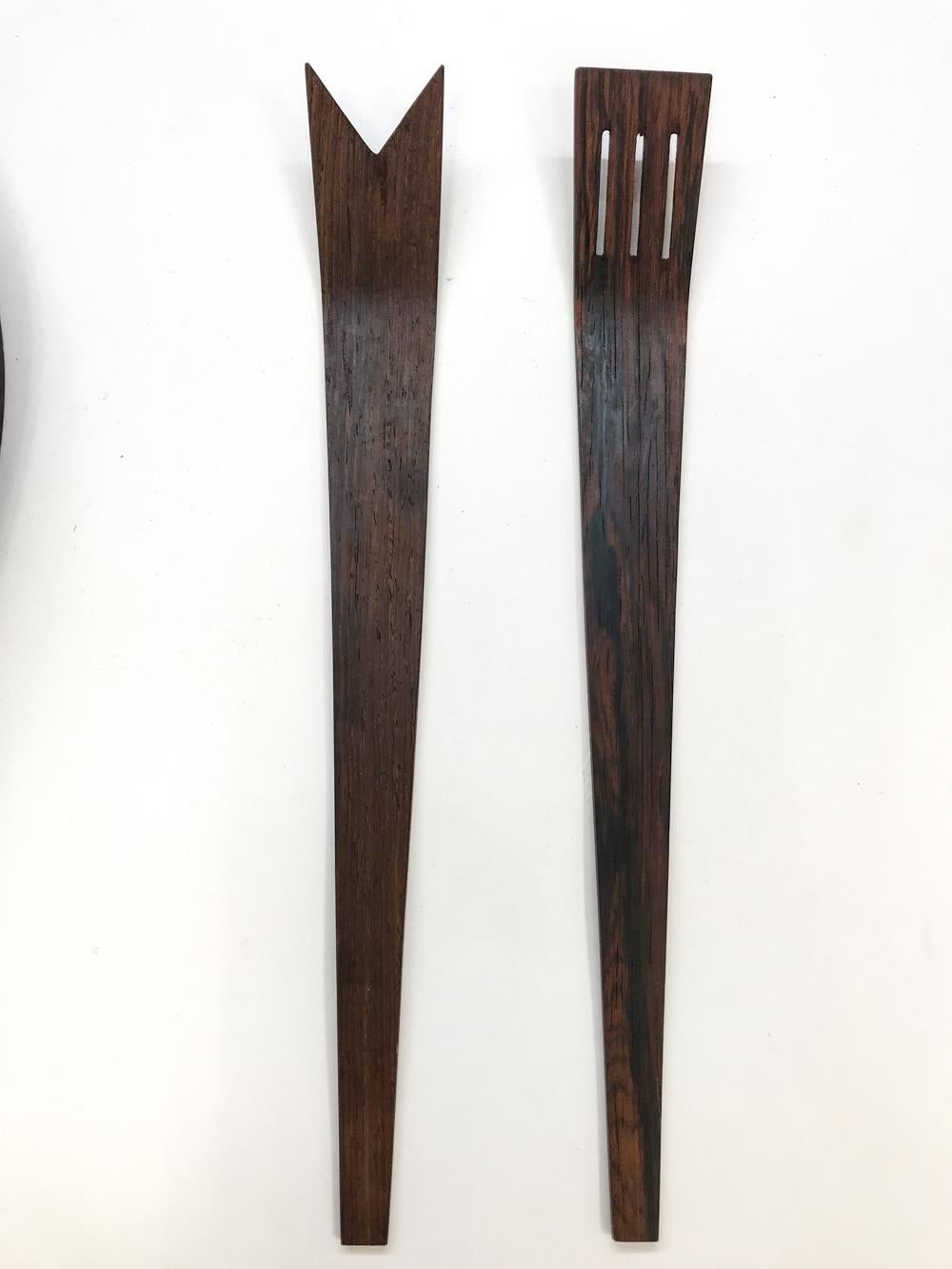 Midcentury Teak Tray & Salad Serving Set, Style of Arthur Umanoff For Sale 6