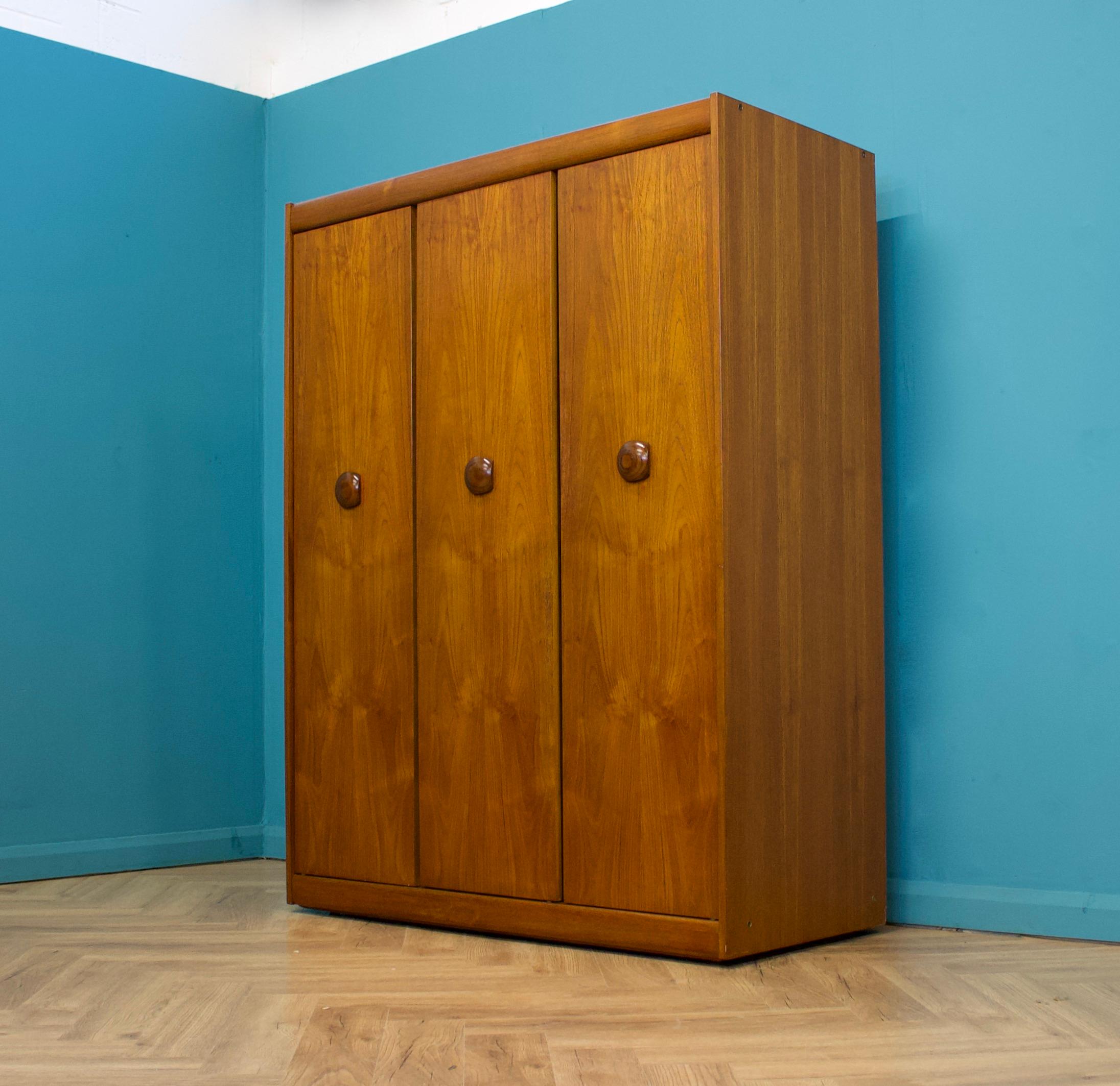 British Mid Century Teak Triple Door Wardrobe from Elliots of Newbury 1960s
