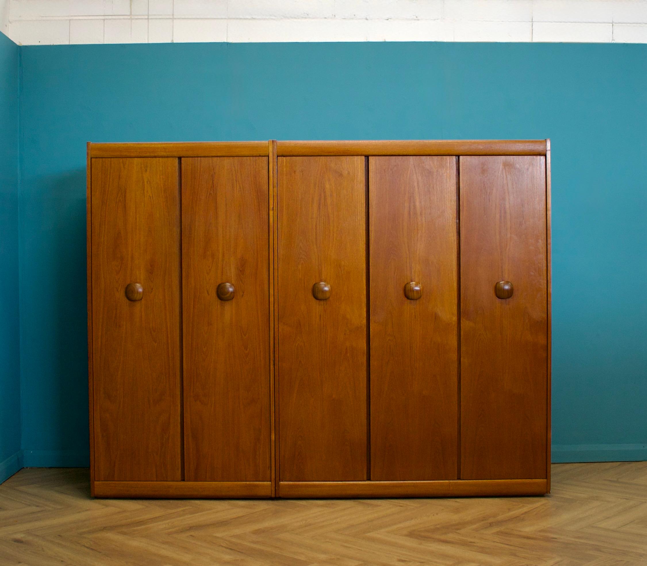 British Mid Century Teak Triple Door Wardrobe from Elliots of Newbury 1960s