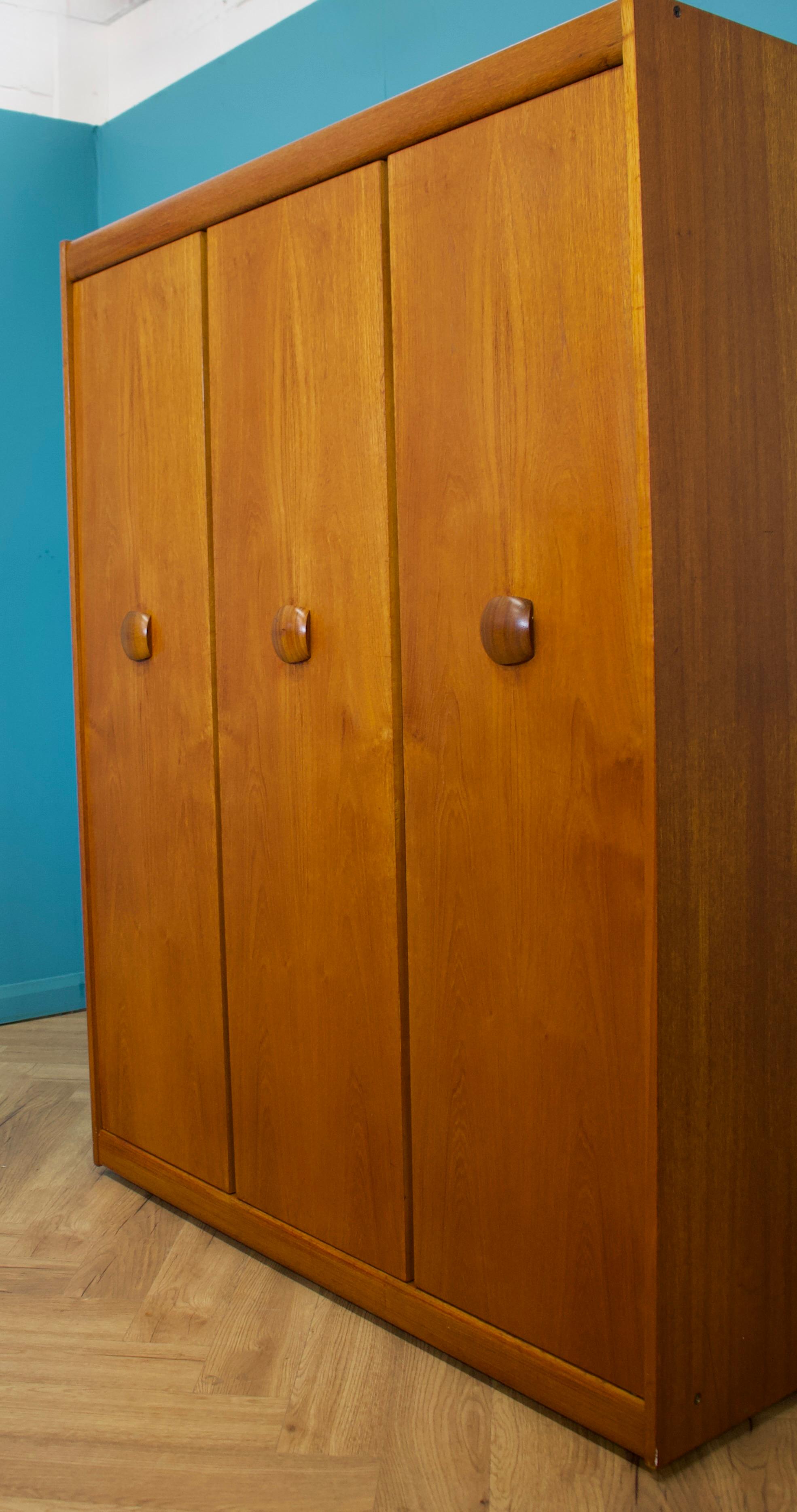 20th Century Mid Century Teak Triple Door Wardrobe from Elliots of Newbury 1960s