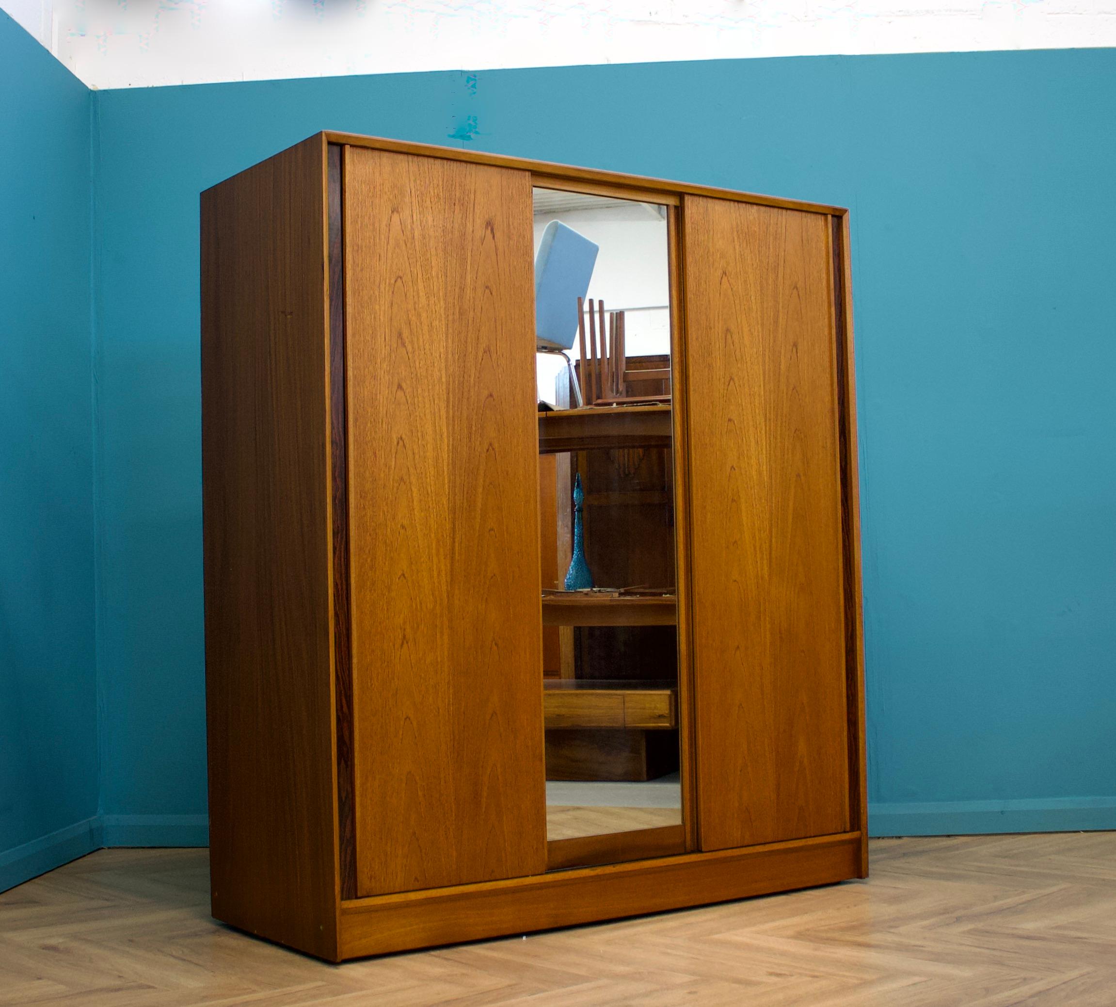 Mid Century Teak Triple Sliding Door Wardrobe from Austinsuite, 1960s 3