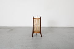 Mid-Century Teak Umbrella Stand with Woven Rattan and Metal Drip Tray