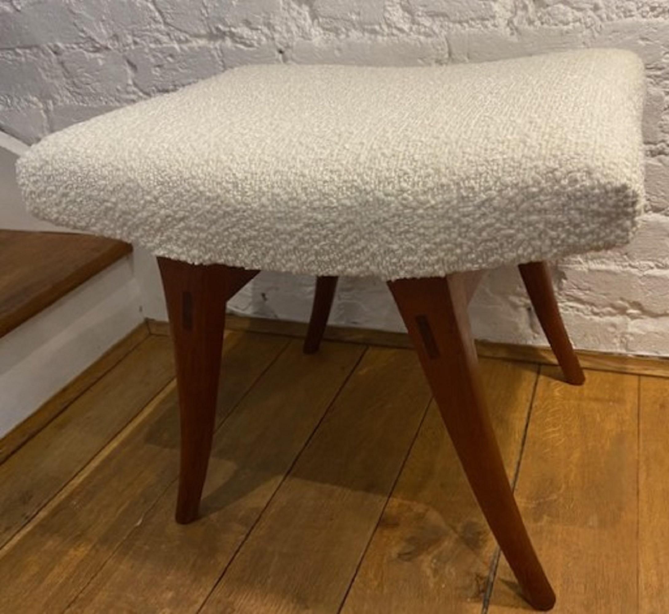 Mid-Century Modern Mid-Century Teak Upholstered Dressing Table Stool, Danish, C. 1960s For Sale