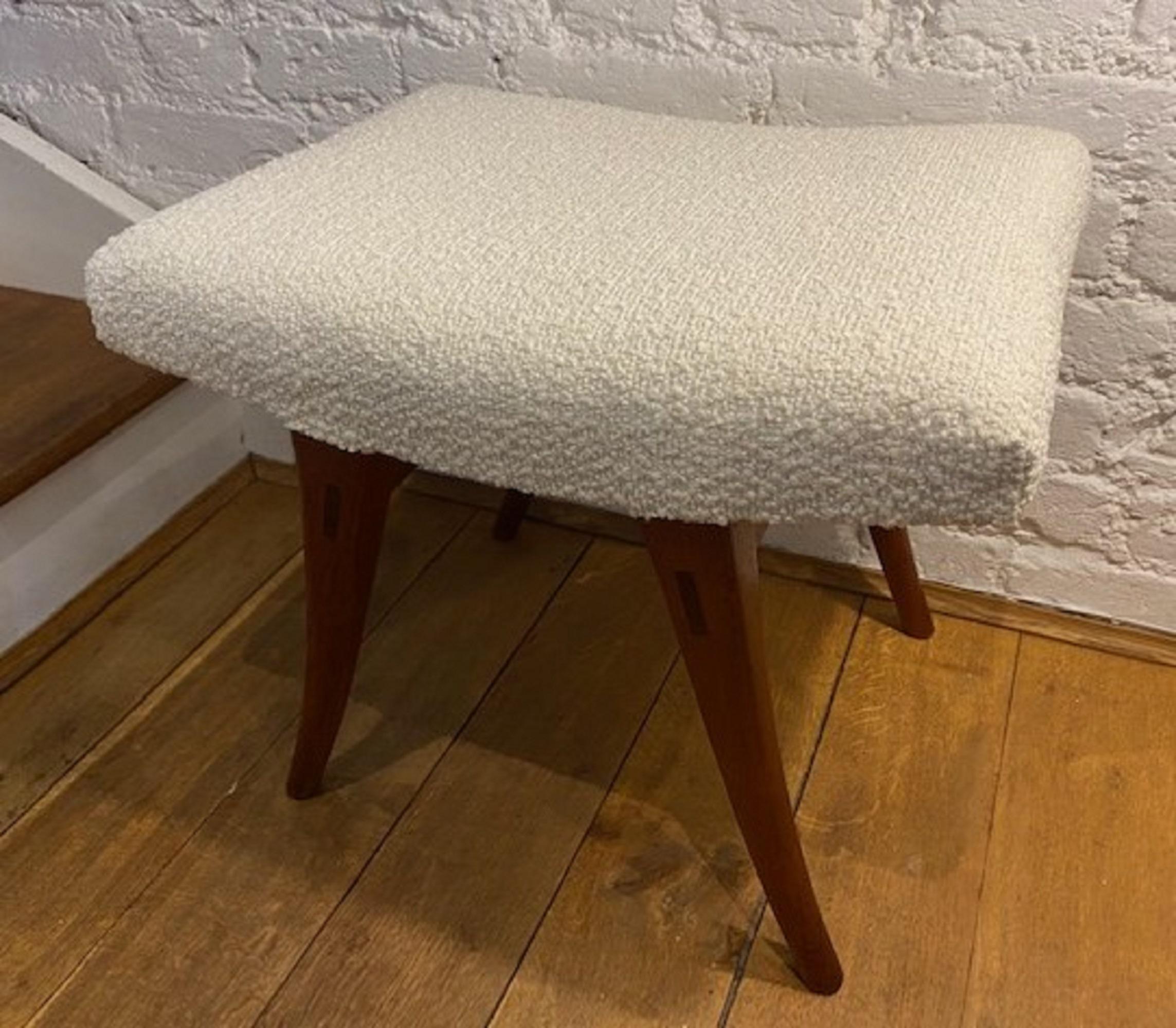 Lacquered Mid-Century Teak Upholstered Dressing Table Stool, Danish, C. 1960s For Sale