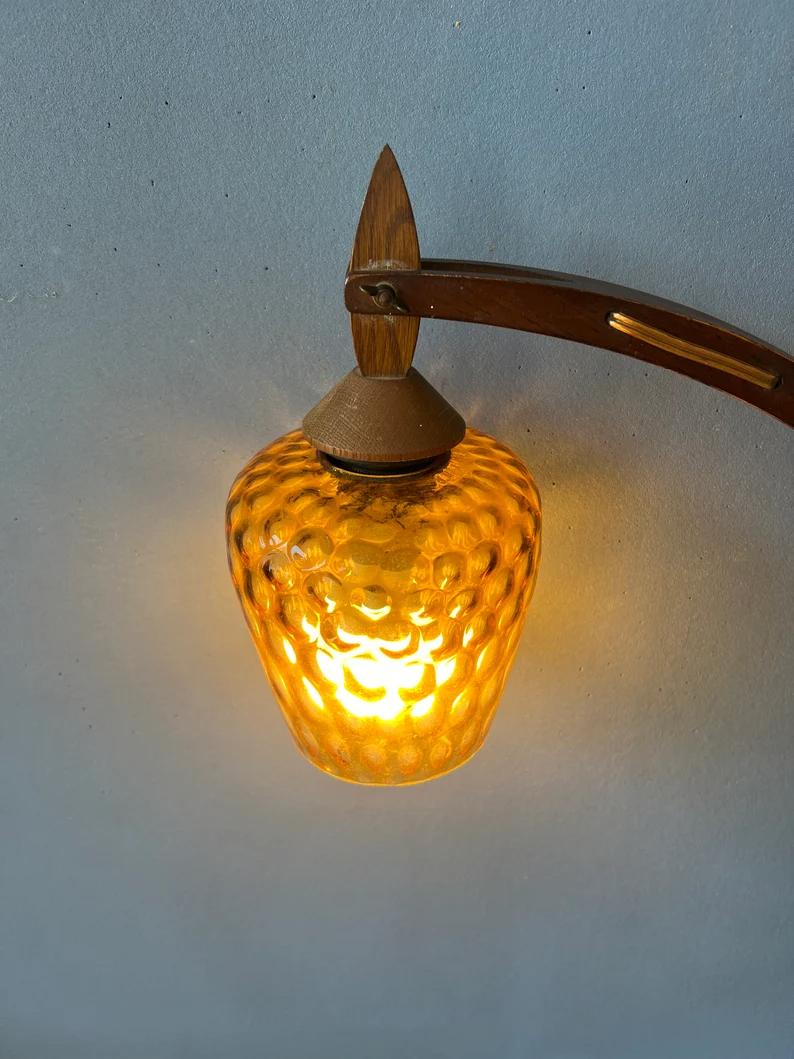 Mid Century Teak Wall Lamp Glass Wall Light Adjustable Sconce, 1970s In Excellent Condition For Sale In ROTTERDAM, ZH