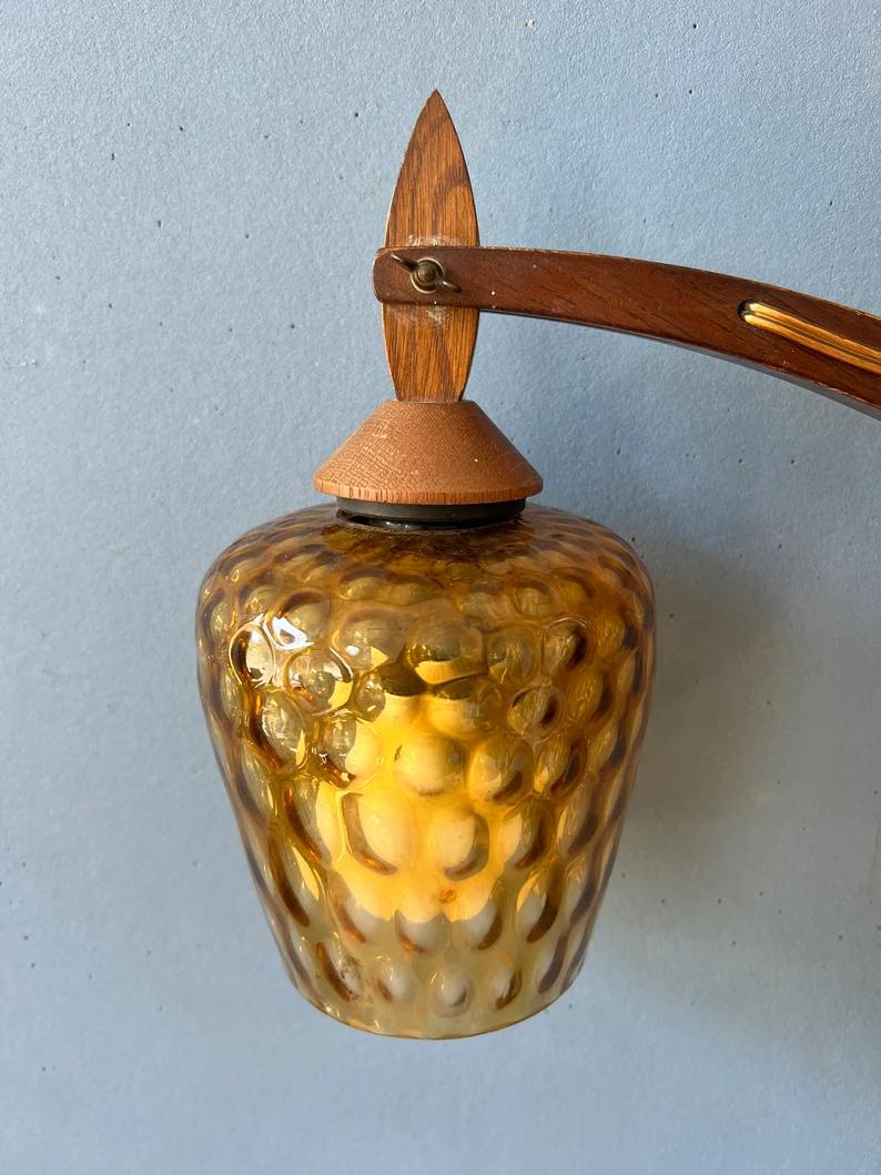 Mid Century Teak Wall Lamp Glass Wall Light Adjustable Sconce, 1970s For Sale 1