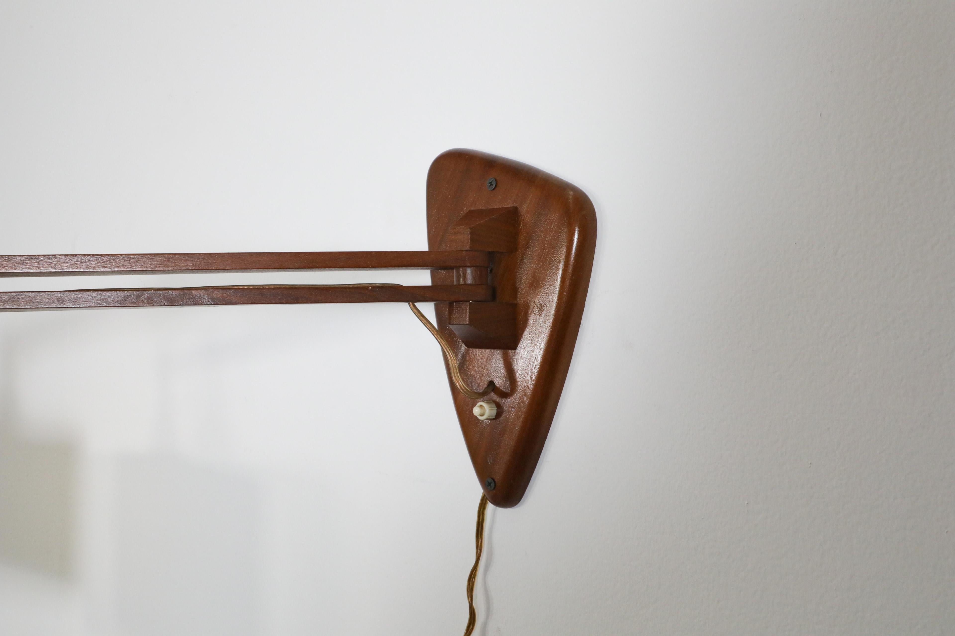 Mid-Century, Teak Wall Lamp with Articulating Arm and Yellow Shade For Sale 7