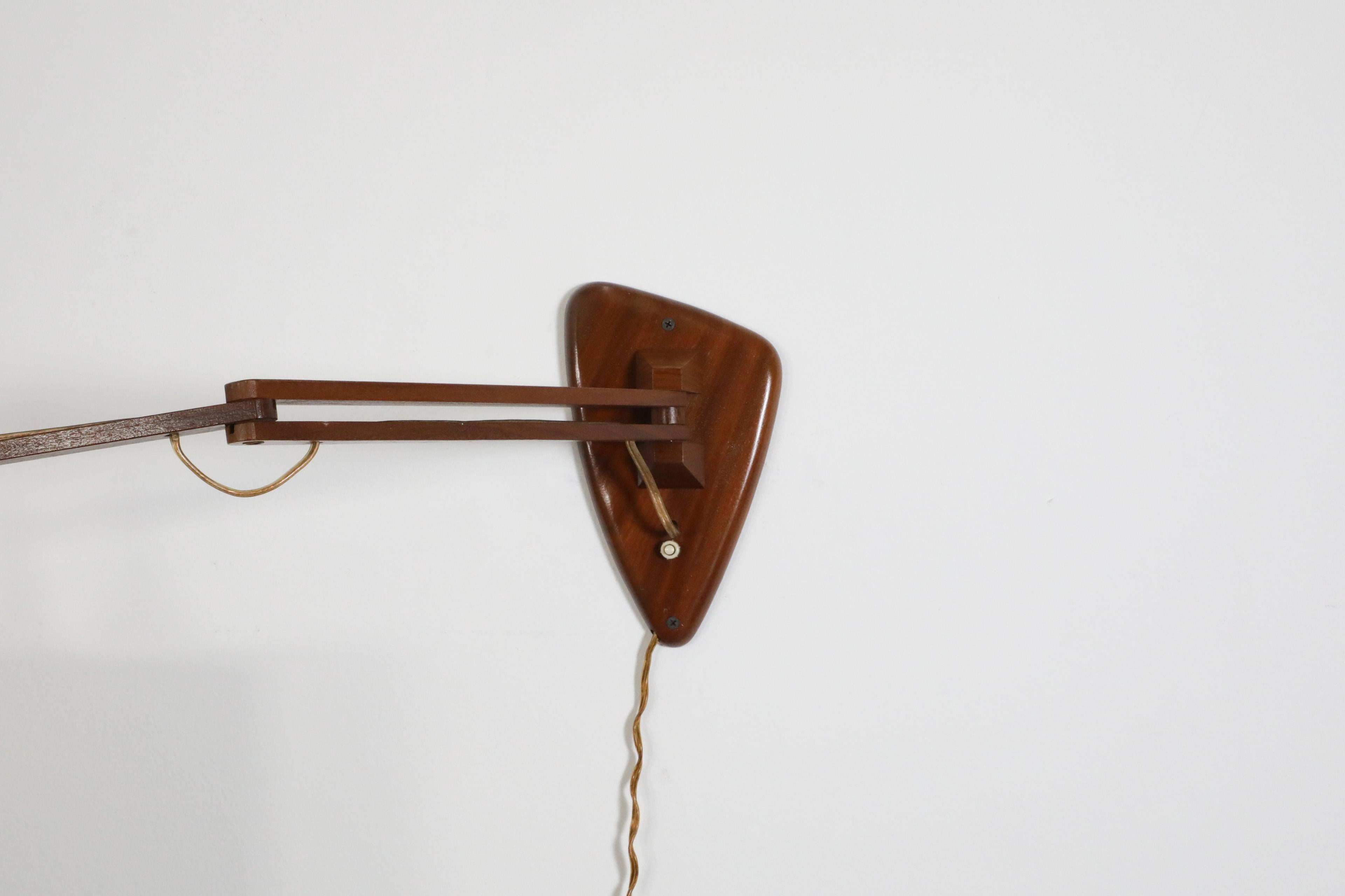 Mid-Century, Teak Wall Lamp with Articulating Arm and Yellow Shade For Sale 8