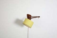 Mid-Century Teak Wall Lamp with Articulating Arm and Yellow Fabric Shade