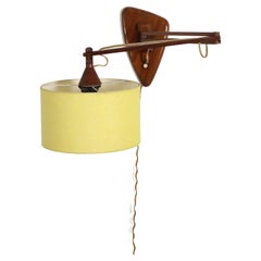 Mid-Century, Teak Wall Lamp with Articulating Arm and Yellow Shade