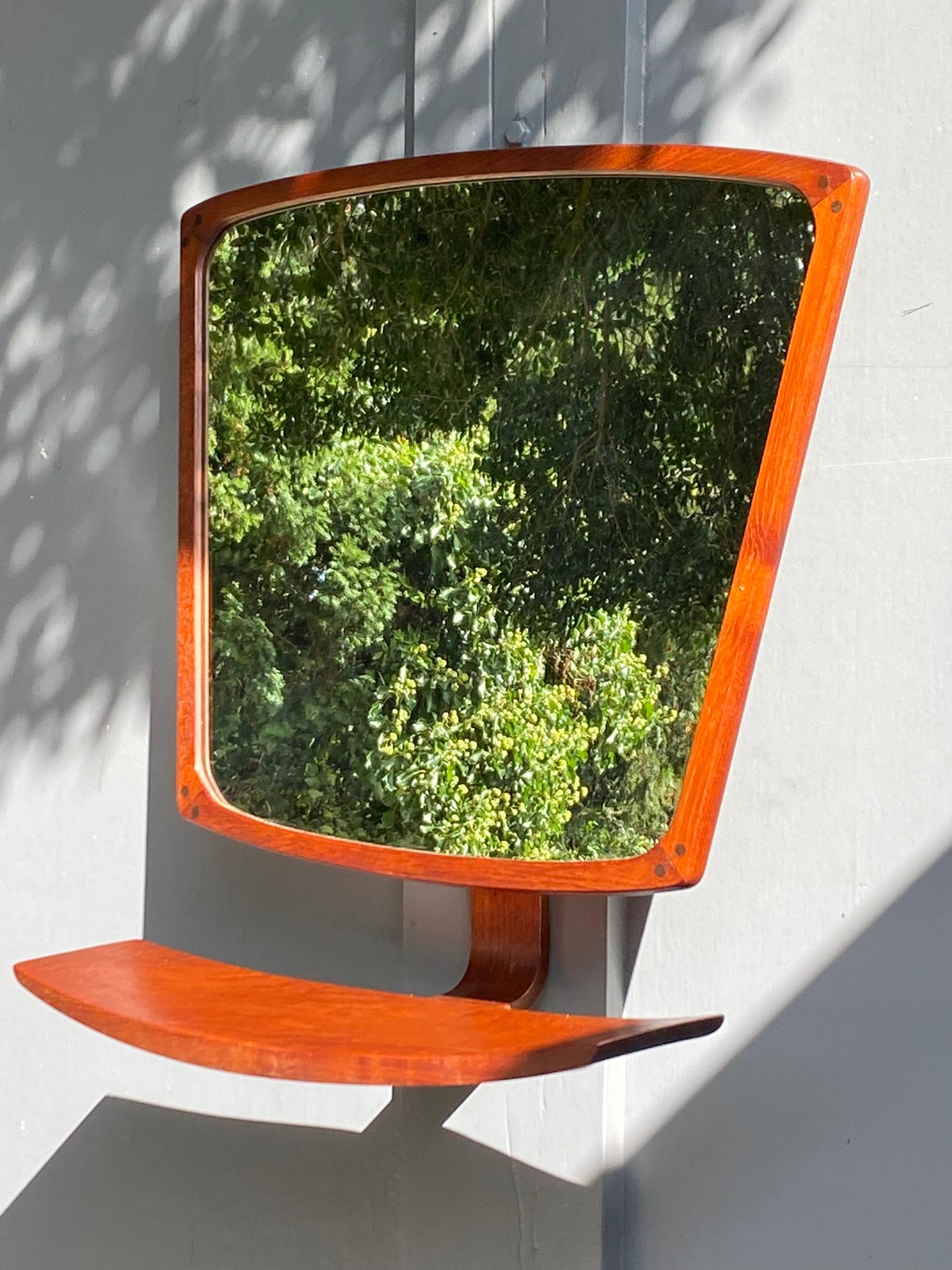 Mid-Century Modern Mid-Century Danish Teak Wall Mirror With Shelf, Circa 1960s For Sale